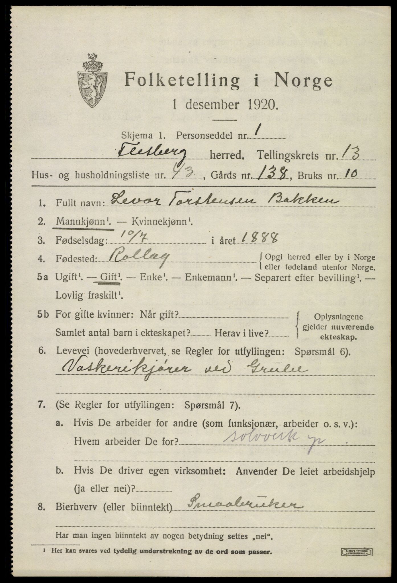 SAKO, 1920 census for Flesberg, 1920, p. 4491