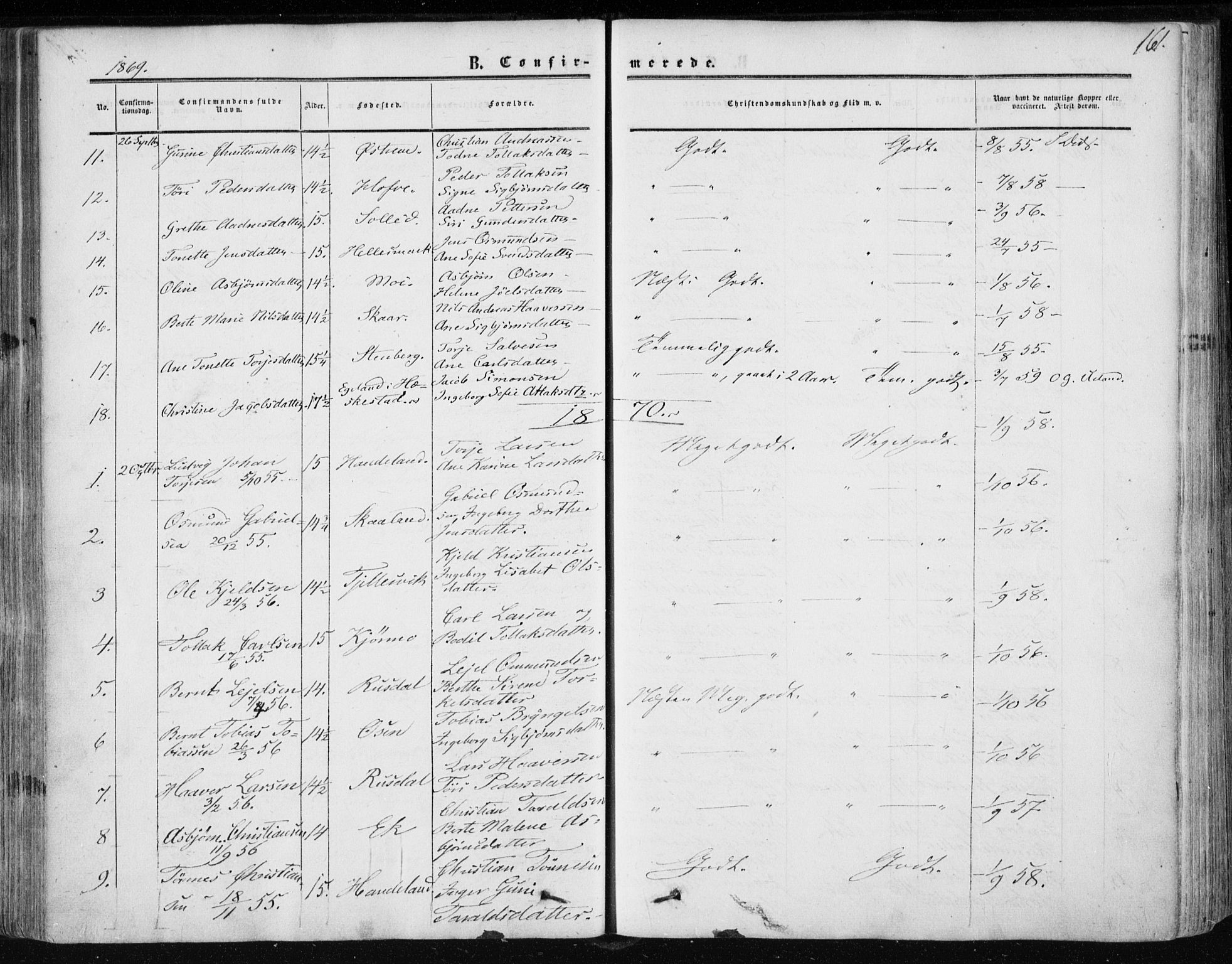 Lund sokneprestkontor, AV/SAST-A-101809/S06/L0009: Parish register (official) no. A 8, 1853-1877, p. 161