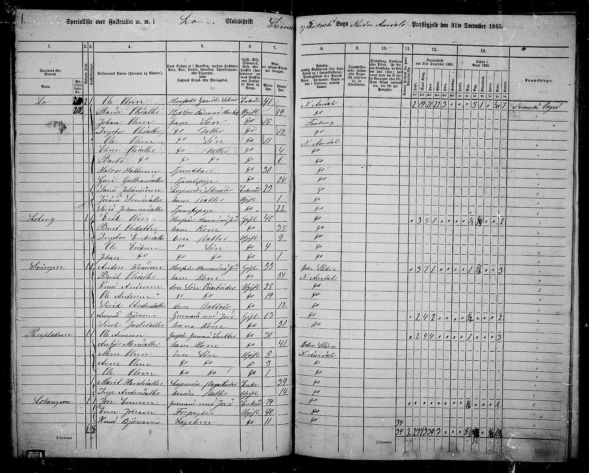 RA, 1865 census for Nord-Aurdal, 1865, p. 96