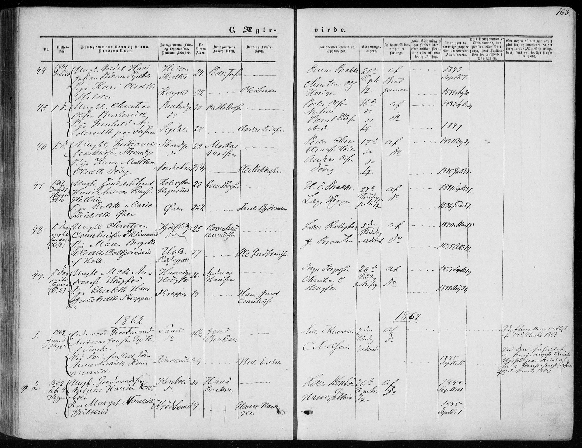 Modum kirkebøker, SAKO/A-234/F/Fa/L0009: Parish register (official) no. 9, 1860-1864, p. 163