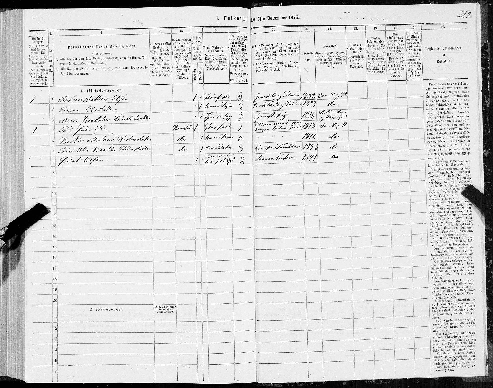 SAT, 1875 census for 1511P Vanylven, 1875, p. 1282