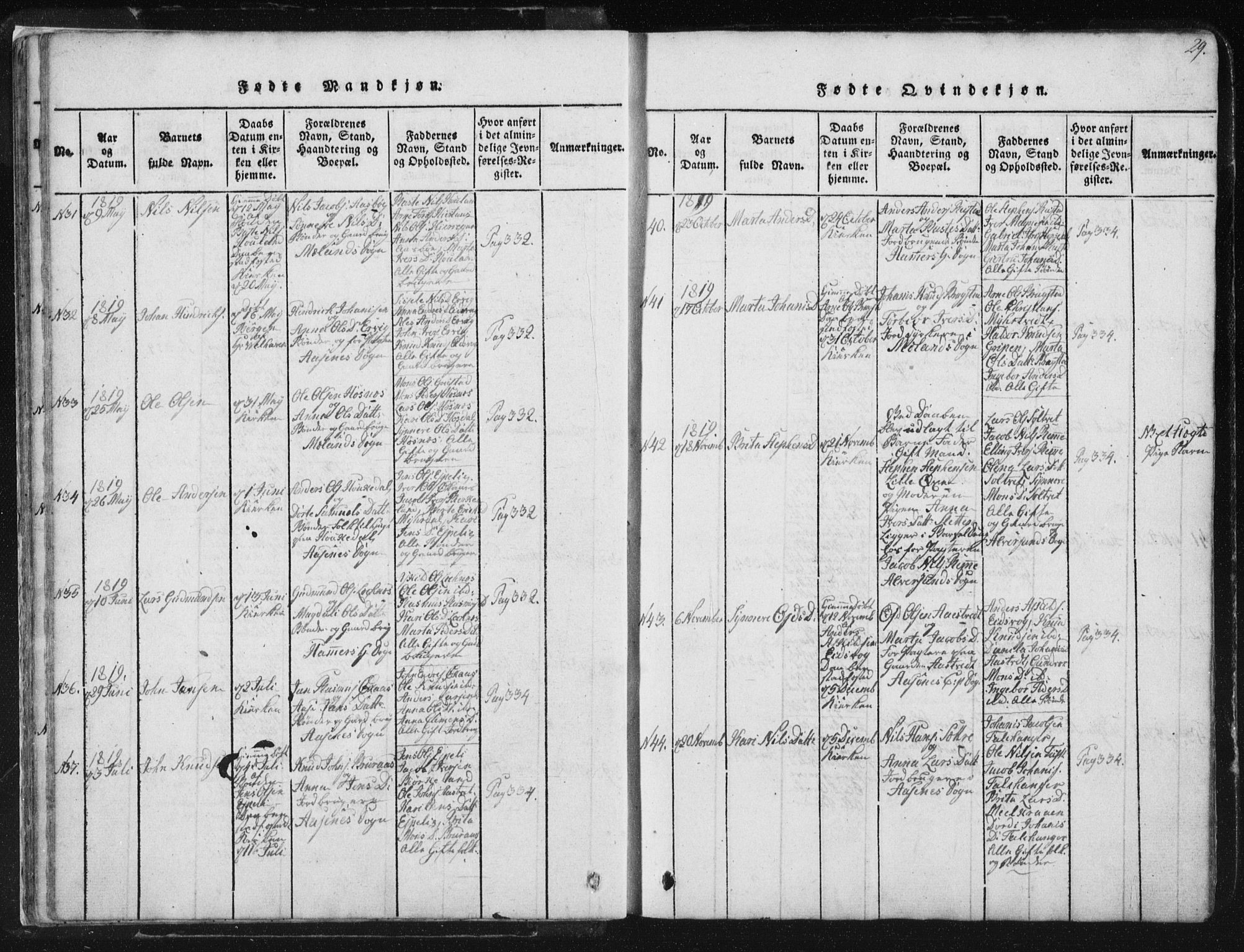 Hamre sokneprestembete, AV/SAB-A-75501/H/Ha/Haa/Haaa/L0010: Parish register (official) no. A 10, 1816-1826, p. 29