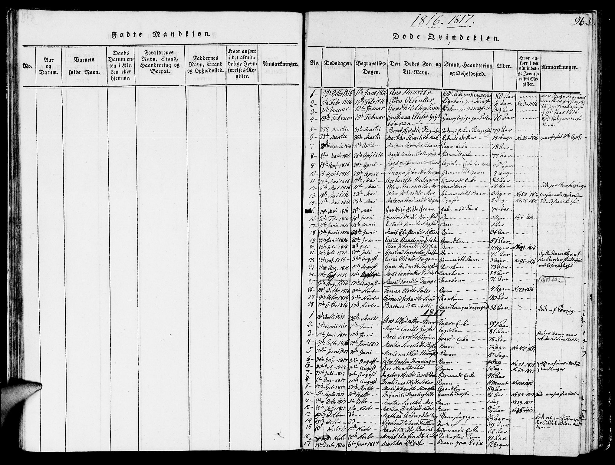Ministerialprotokoller, klokkerbøker og fødselsregistre - Sør-Trøndelag, SAT/A-1456/646/L0608: Parish register (official) no. 646A06, 1816-1825, p. 96