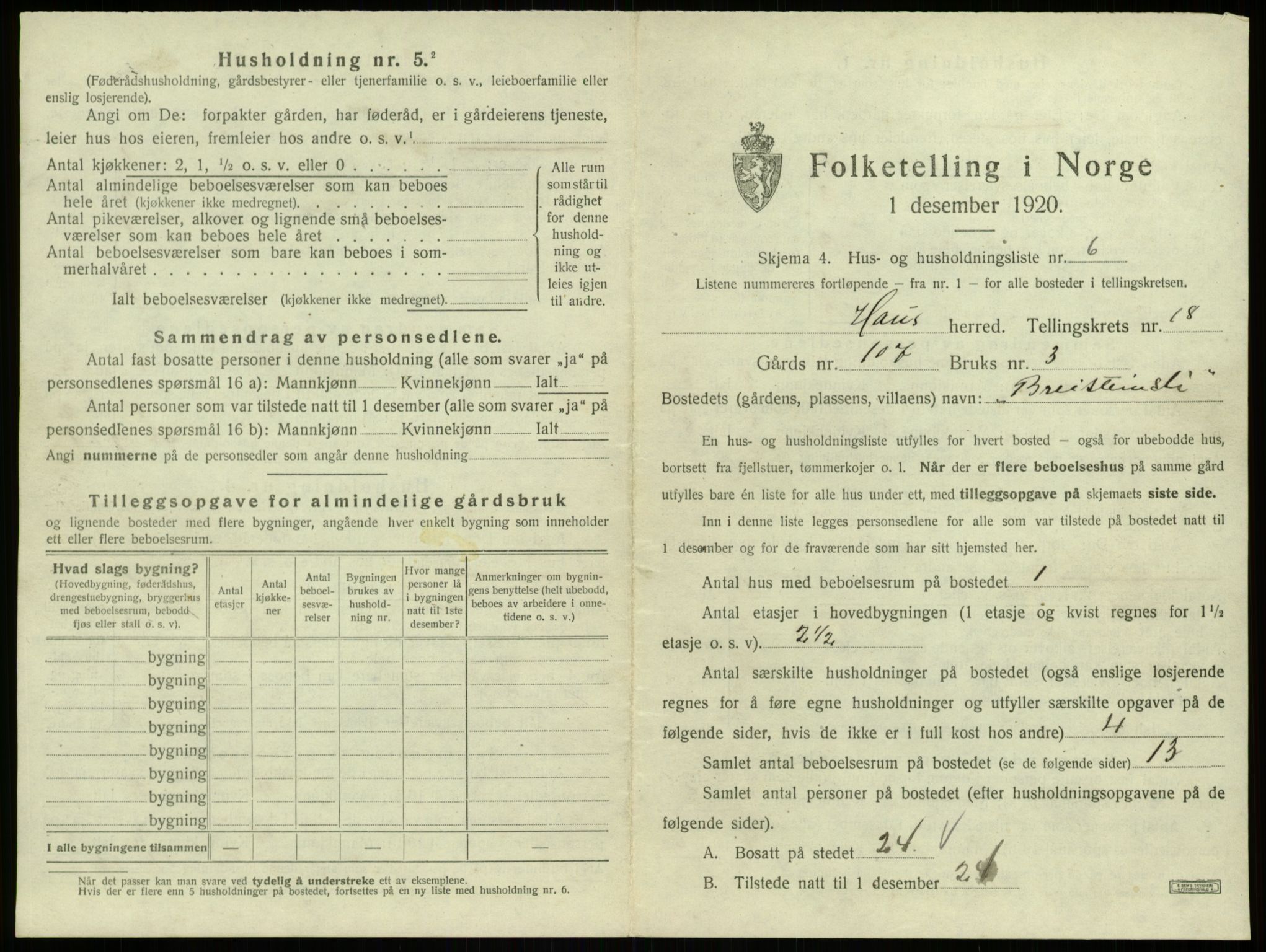 SAB, 1920 census for Haus, 1920, p. 1556