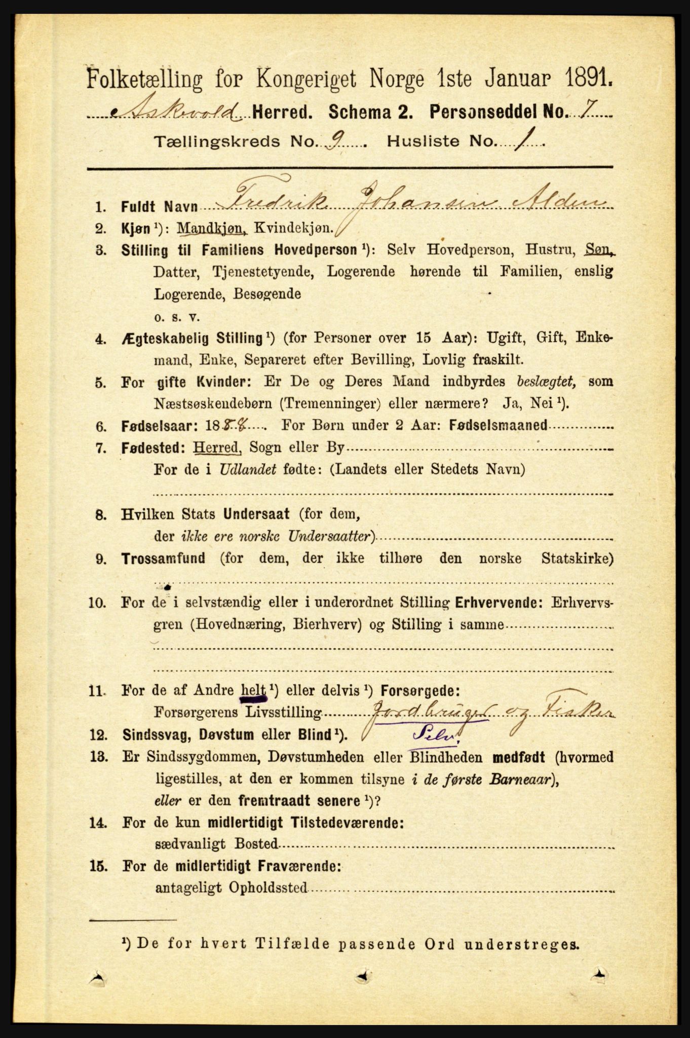 RA, 1891 census for 1428 Askvoll, 1891, p. 2558