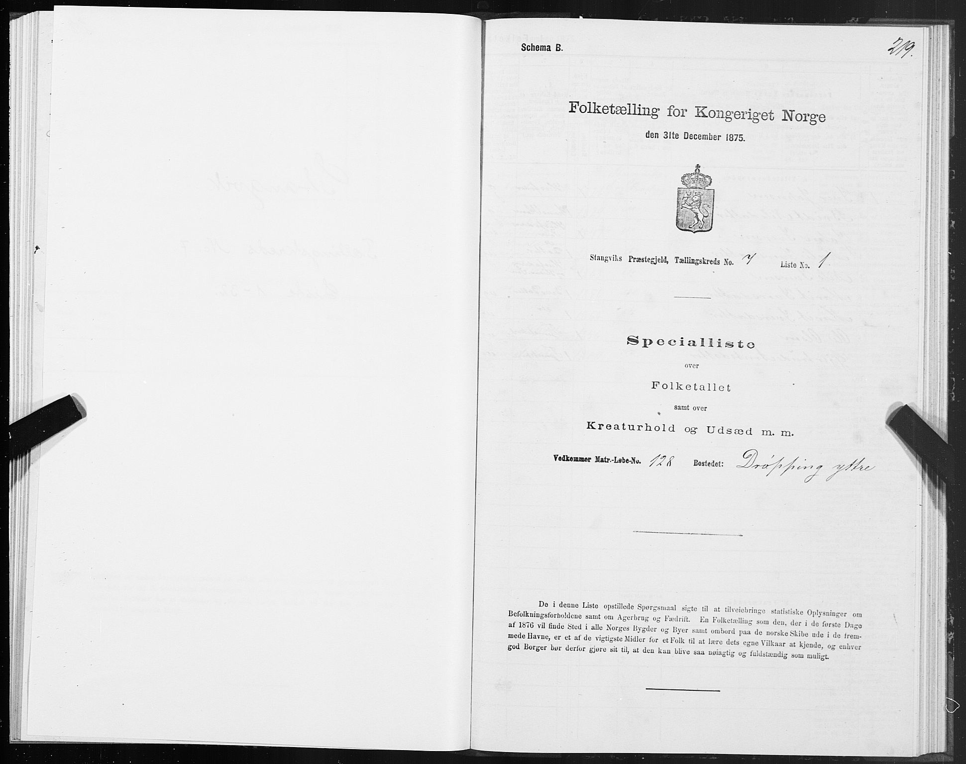 SAT, 1875 census for 1564P Stangvik, 1875, p. 3219