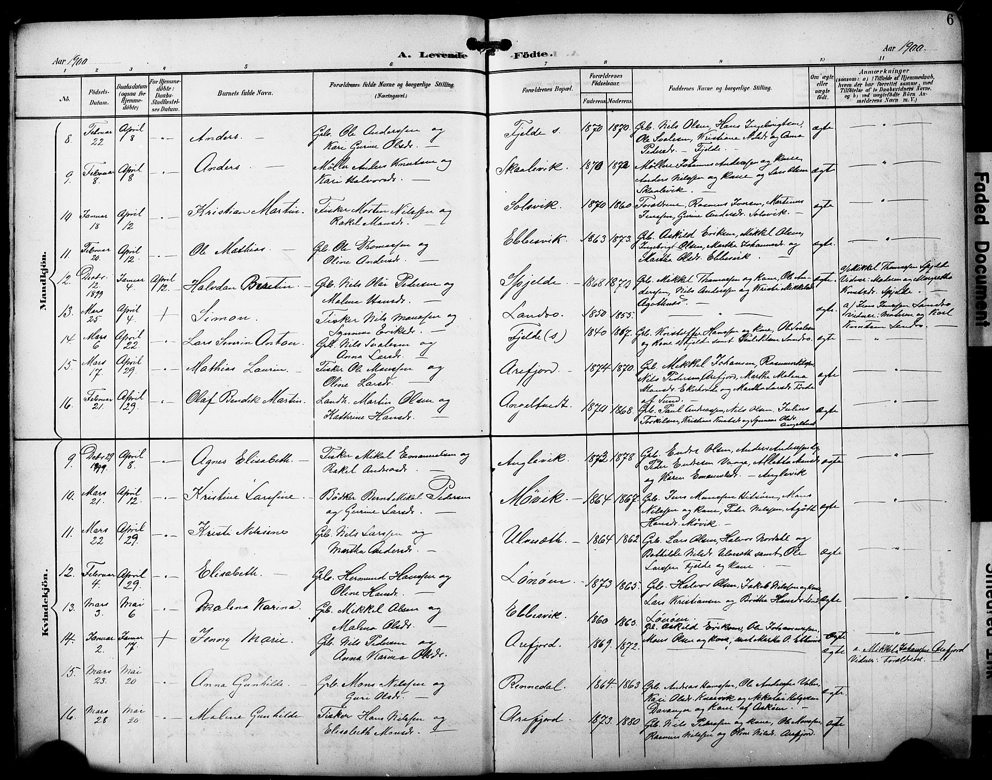 Fjell sokneprestembete, AV/SAB-A-75301/H/Hab: Parish register (copy) no. A 5, 1899-1918, p. 6