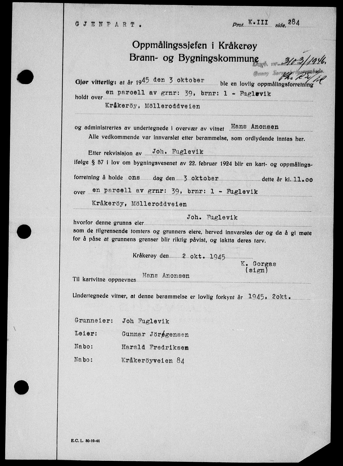 Onsøy sorenskriveri, SAO/A-10474/G/Ga/Gab/L0018: Mortgage book no. II A-18, 1946-1947, Diary no: : 3103/1946