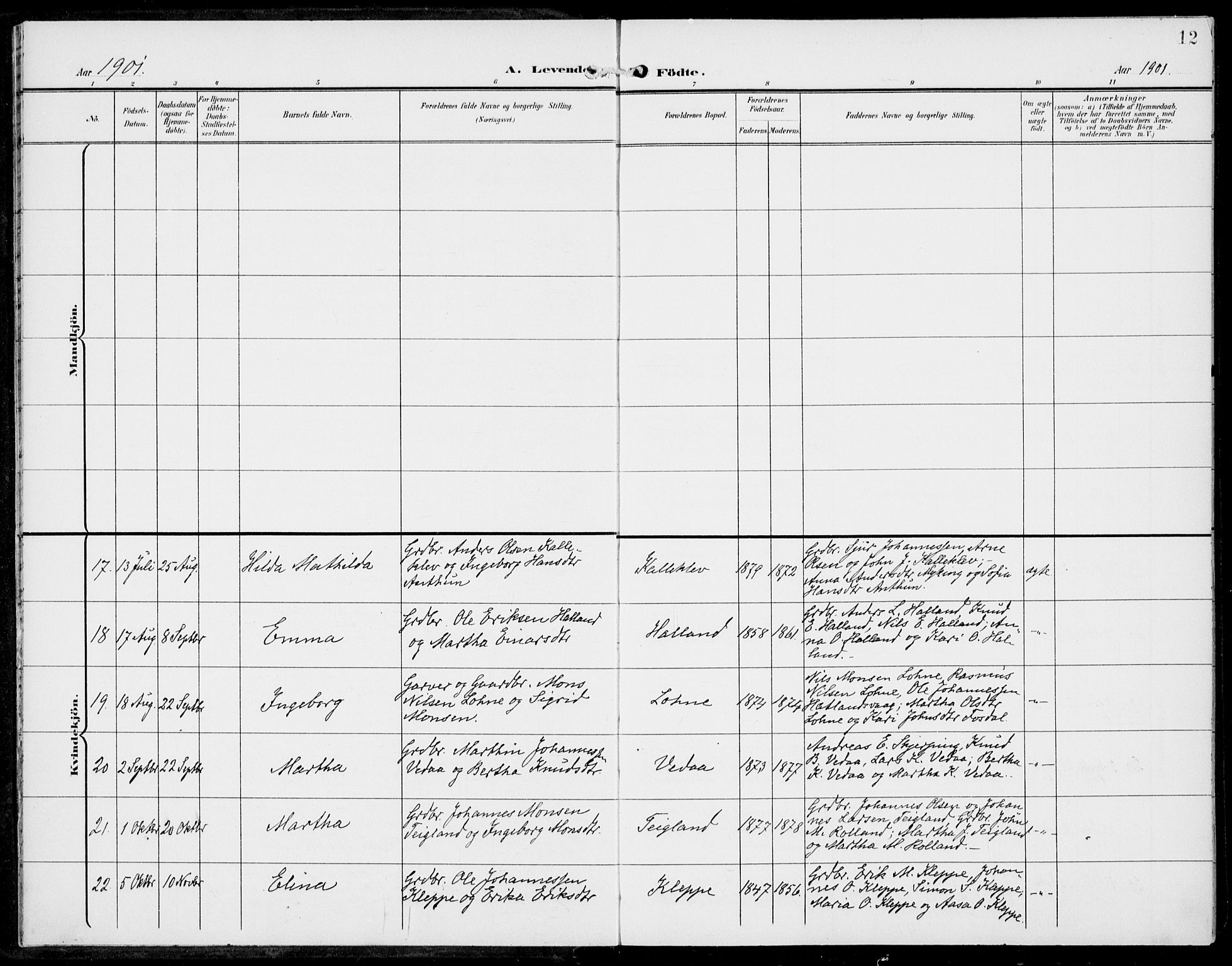 Haus sokneprestembete, AV/SAB-A-75601/H/Haa: Parish register (official) no. C  2, 1900-1915, p. 12