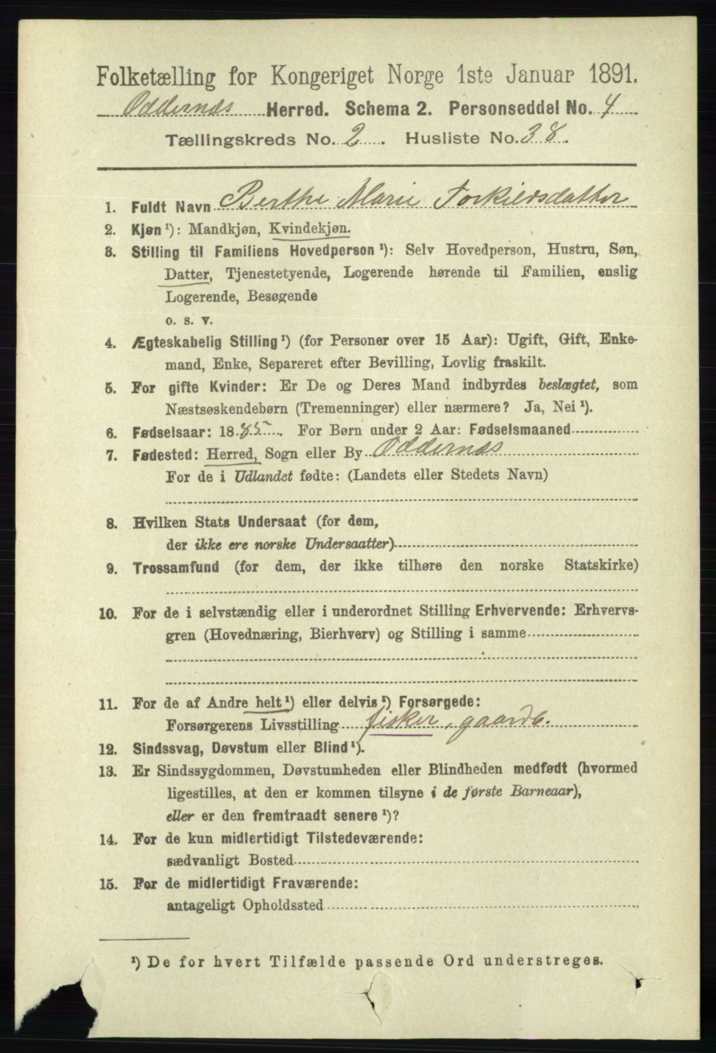 RA, 1891 census for 1012 Oddernes, 1891, p. 746