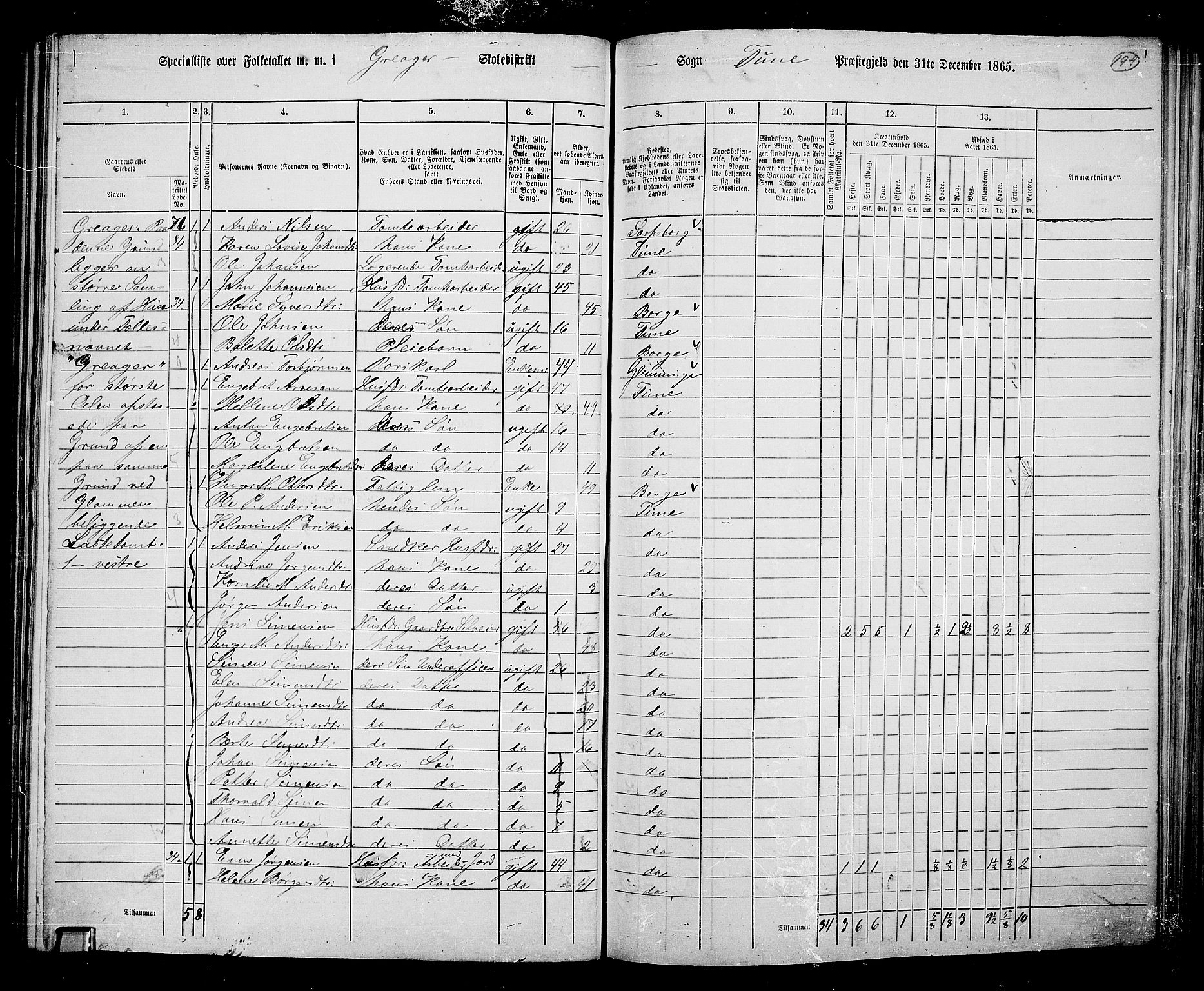 RA, 1865 census for Tune, 1865, p. 176