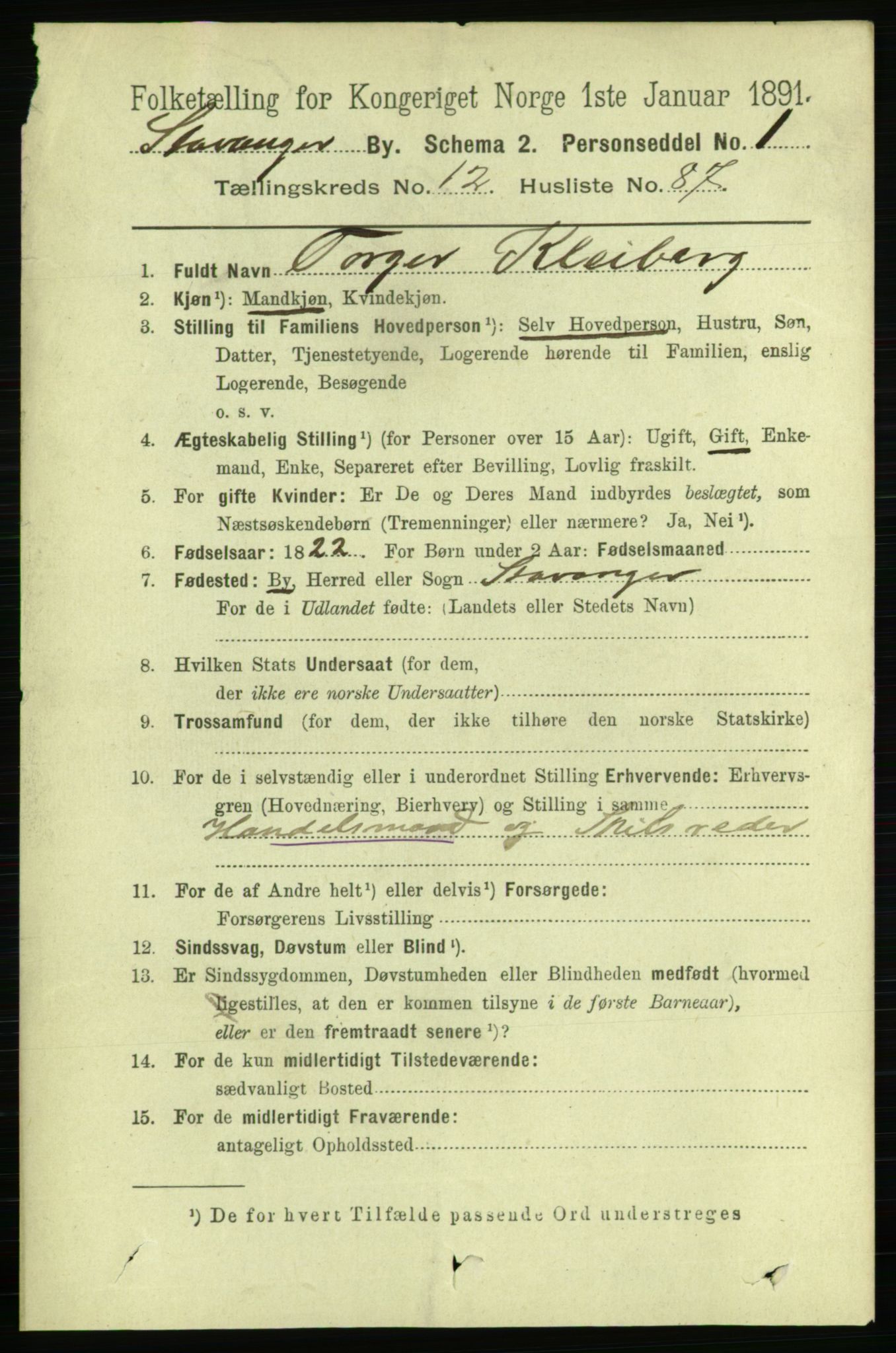 RA, 1891 census for 1103 Stavanger, 1891, p. 15888