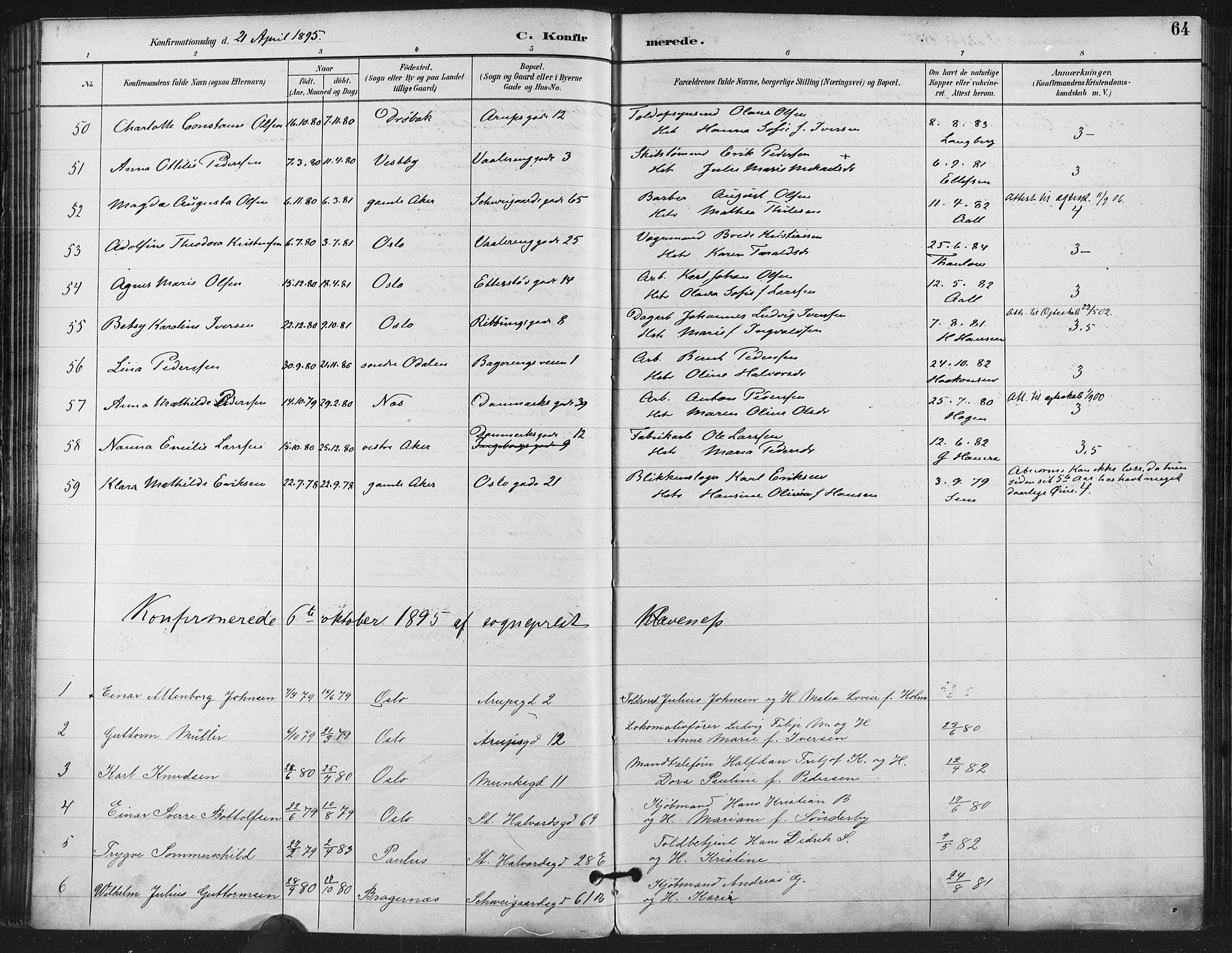 Gamlebyen prestekontor Kirkebøker, AV/SAO-A-10884/F/Fa/L0008: Parish register (official) no. 8, 1891-1908, p. 64