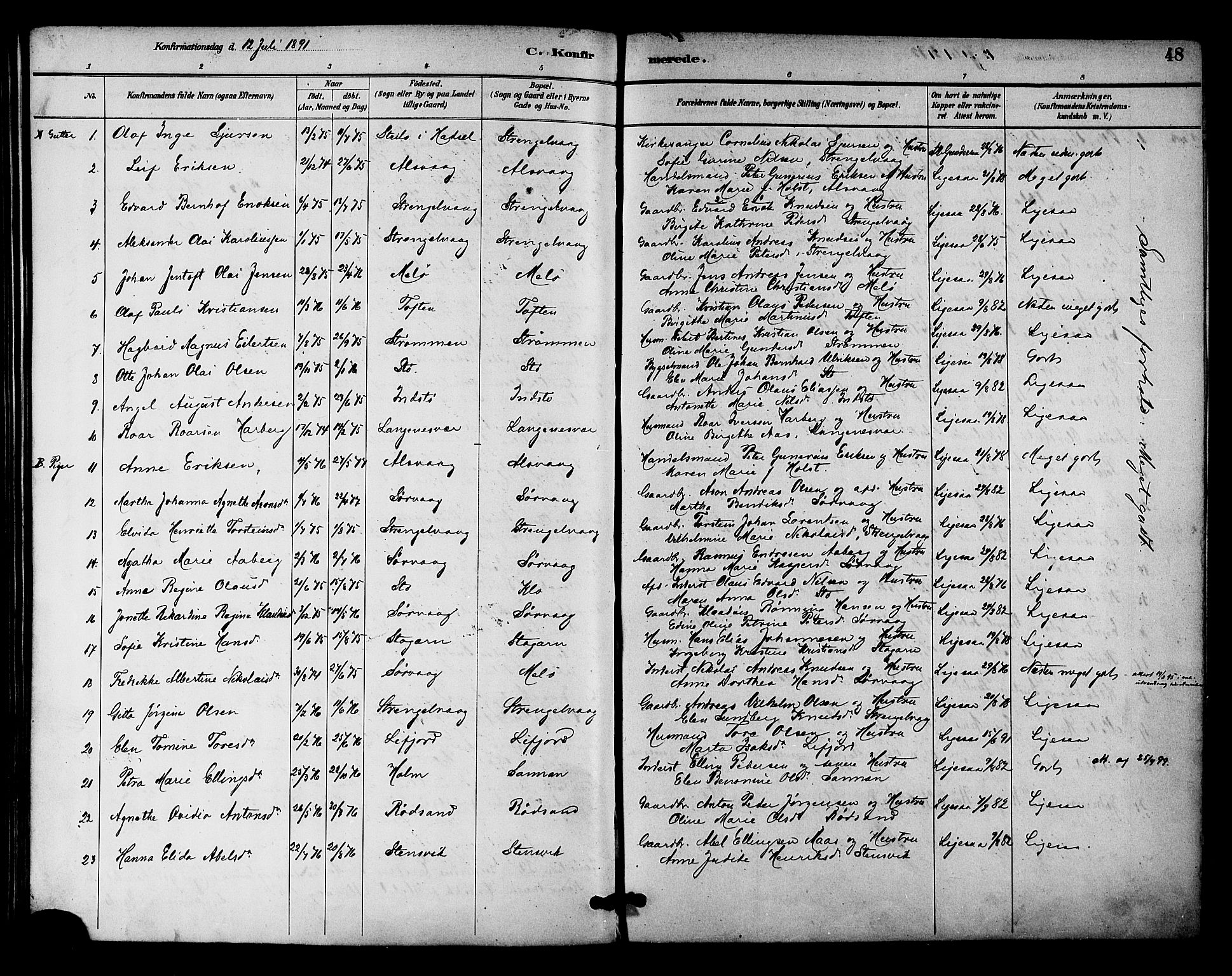 Ministerialprotokoller, klokkerbøker og fødselsregistre - Nordland, AV/SAT-A-1459/894/L1355: Parish register (official) no. 894A01, 1885-1896, p. 48