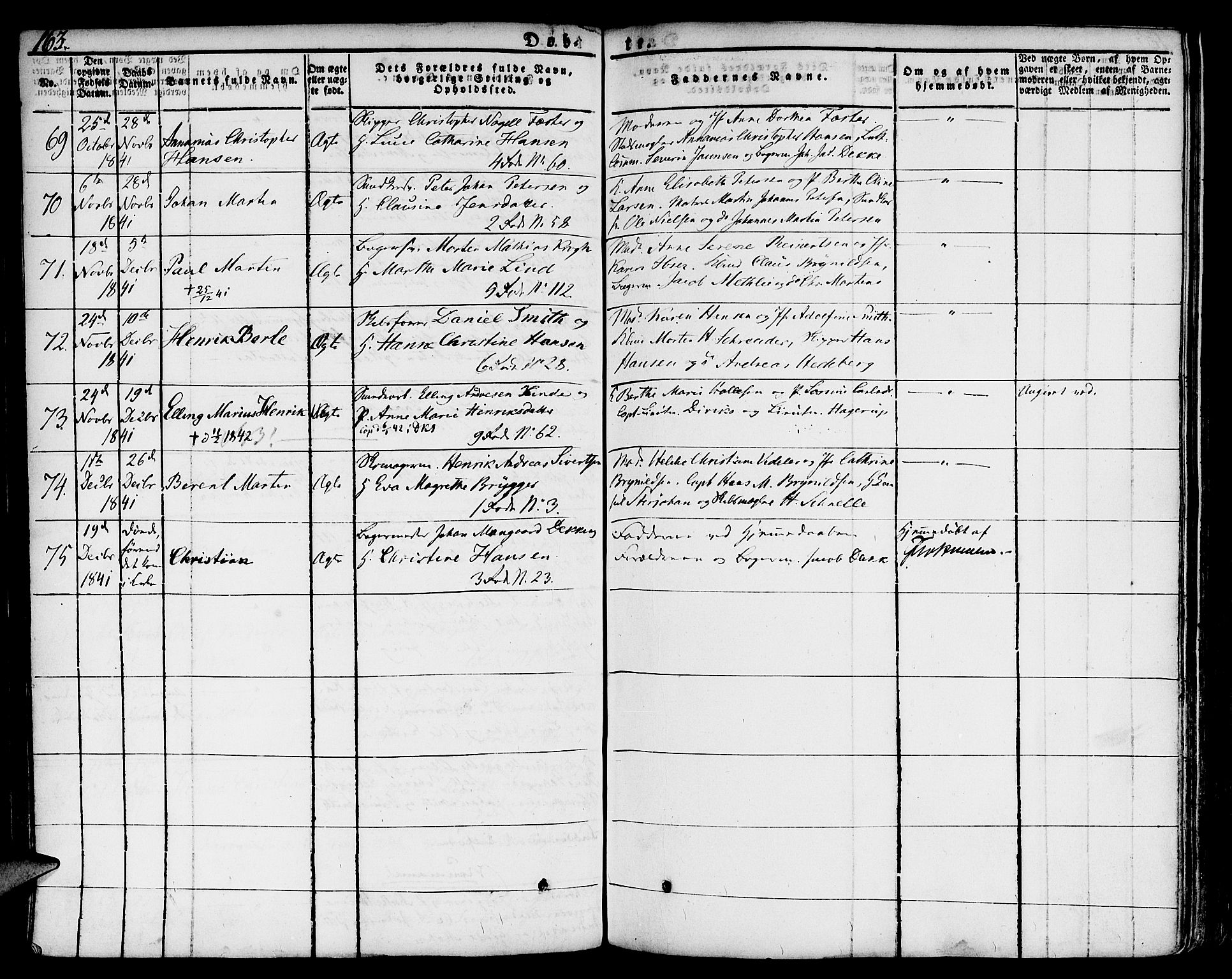 Nykirken Sokneprestembete, SAB/A-77101/H/Hab: Parish register (copy) no. A 5I, 1821-1841, p. 163