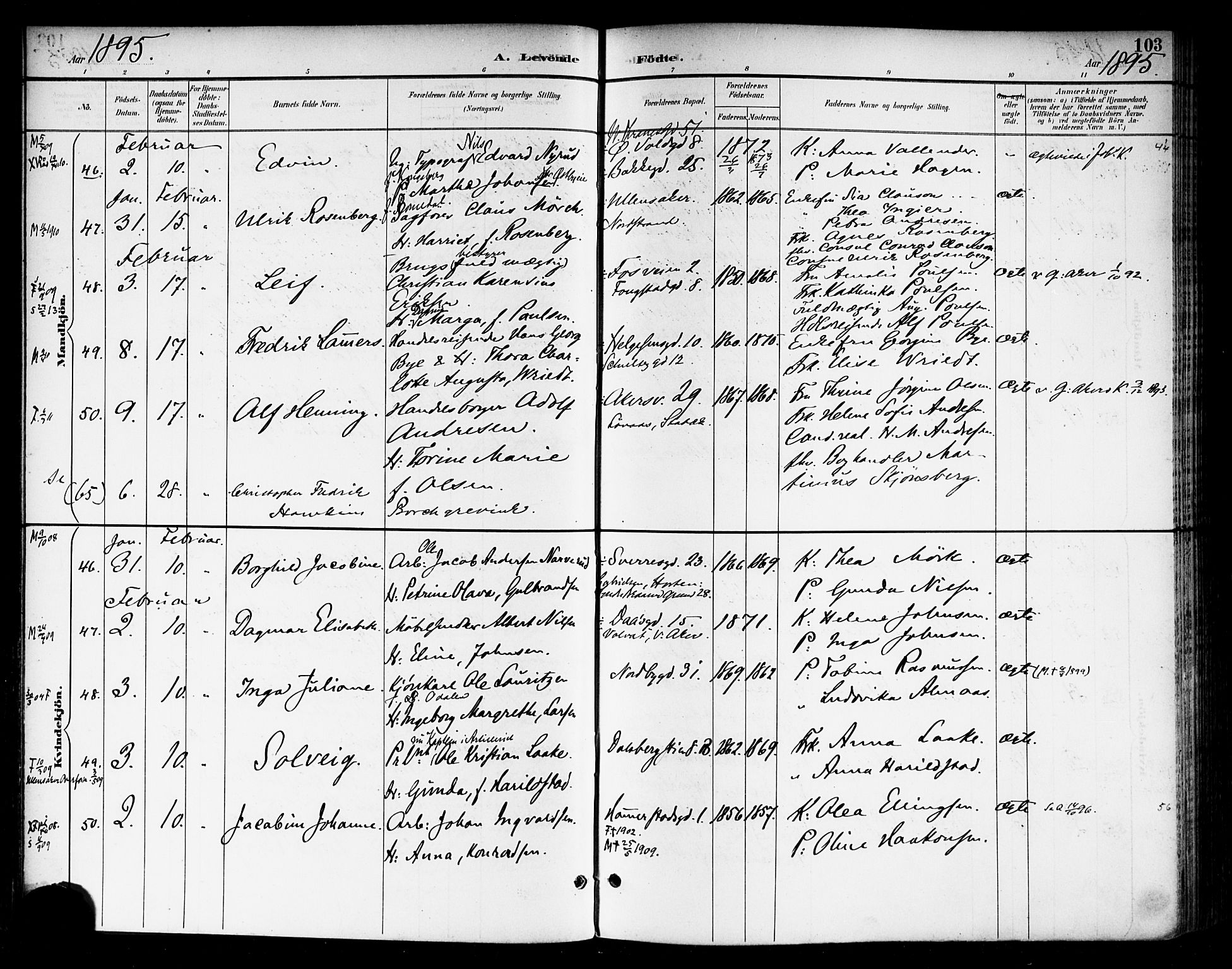 Rikshospitalet prestekontor Kirkebøker, AV/SAO-A-10309b/F/L0009: Parish register (official) no. 9, 1894-1897, p. 103