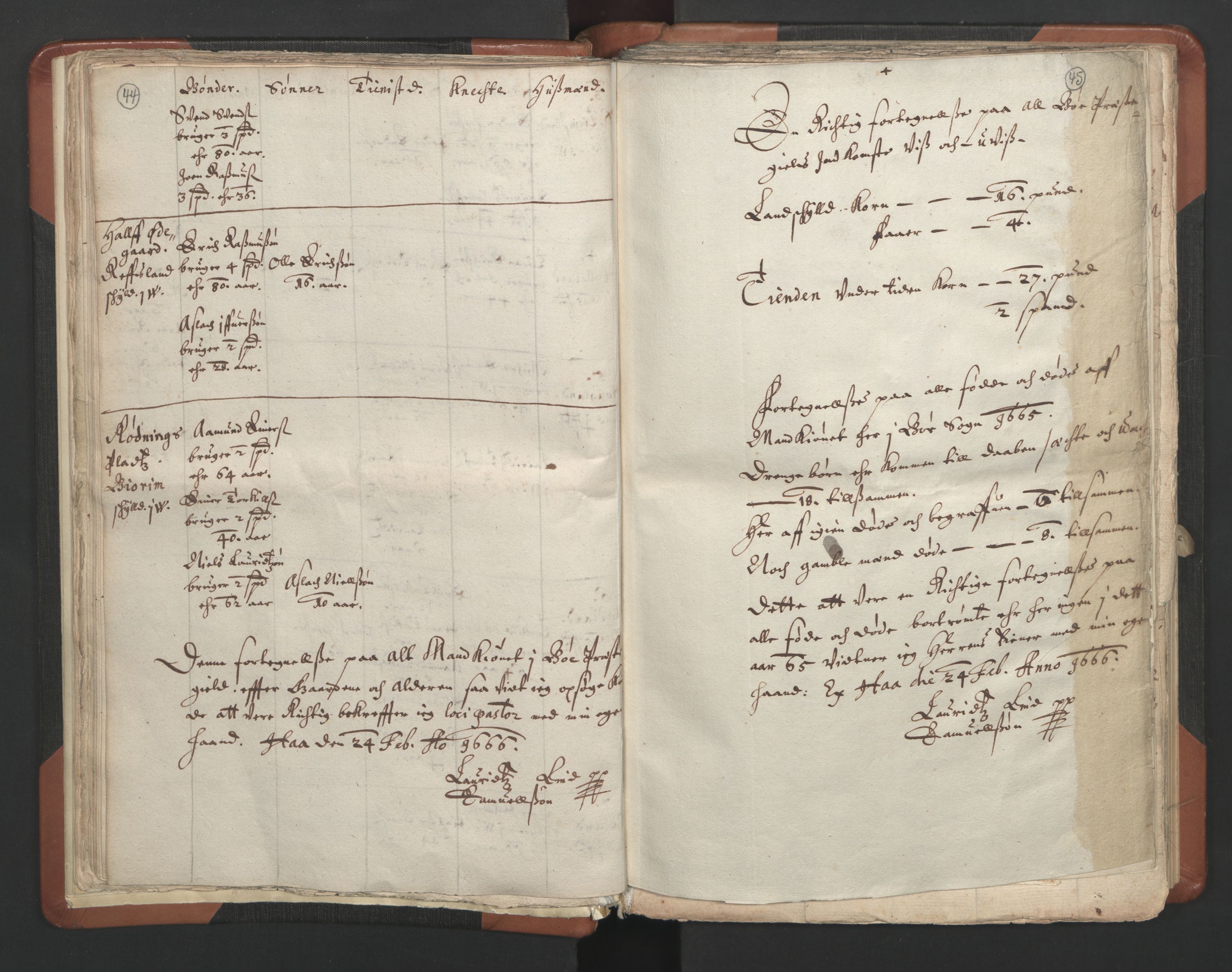 RA, Vicar's Census 1664-1666, no. 17: Jæren deanery and Dalane deanery, 1664-1666, p. 44-45
