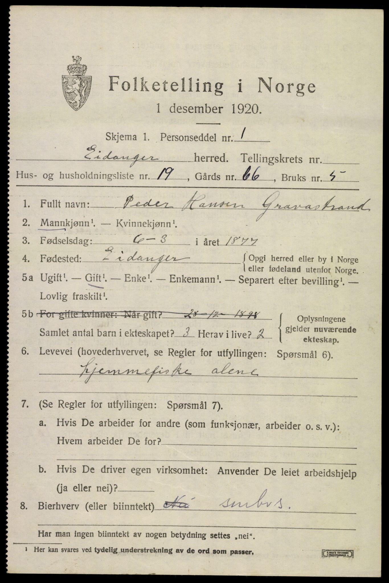 SAKO, 1920 census for Eidanger, 1920, p. 7410