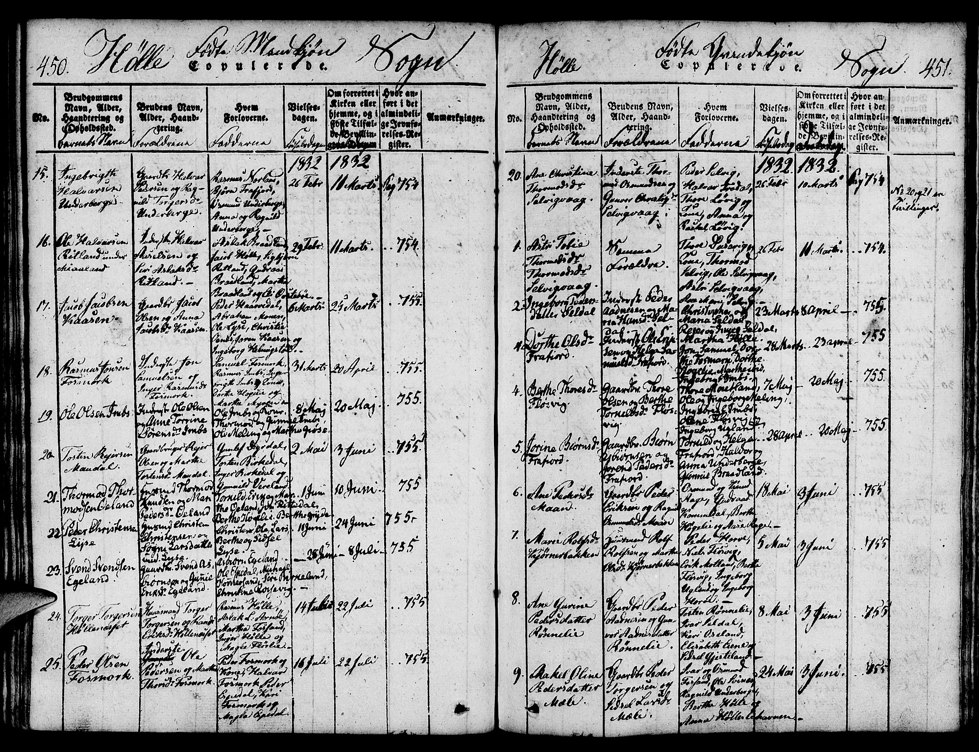 Strand sokneprestkontor, AV/SAST-A-101828/H/Ha/Haa/L0004: Parish register (official) no. A 4 /2, 1816-1833, p. 450-451