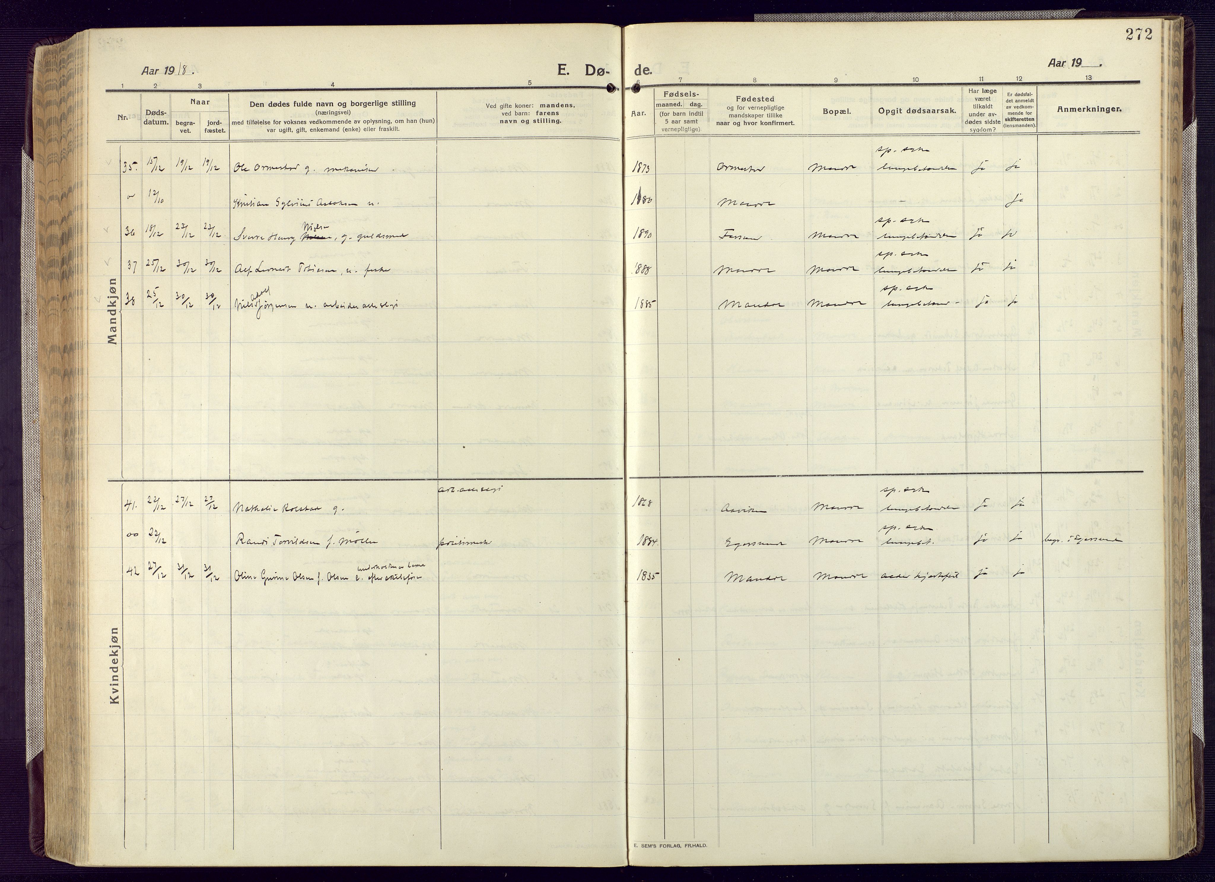 Mandal sokneprestkontor, AV/SAK-1111-0030/F/Fa/Fac/L0001: Parish register (official) no. A 1, 1913-1925, p. 272