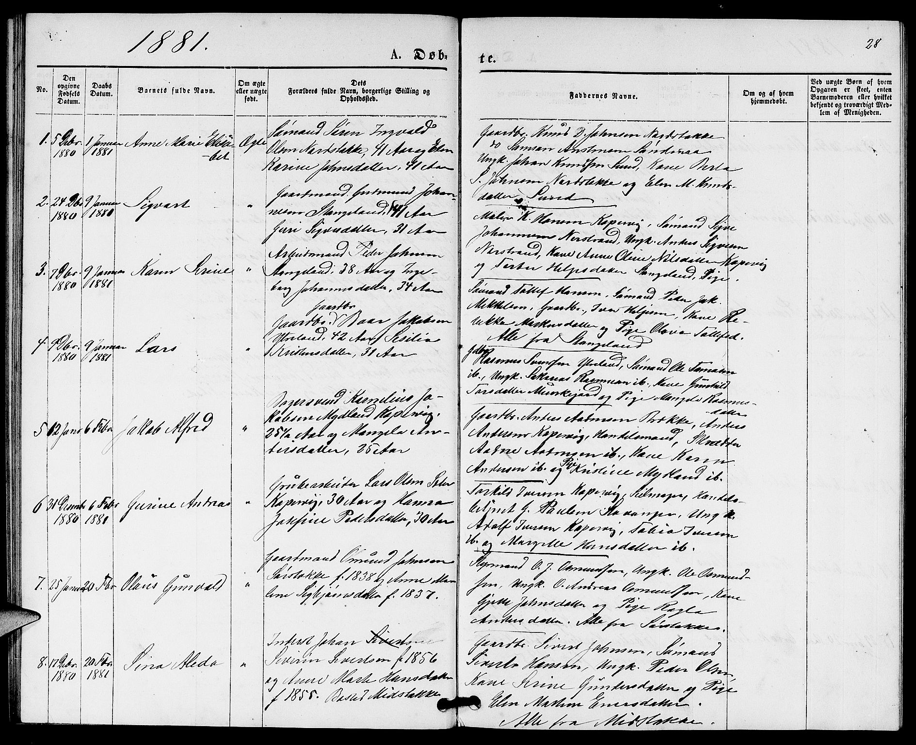 Kopervik sokneprestkontor, SAST/A-101850/H/Ha/Hab/L0001: Parish register (copy) no. B 1, 1877-1891, p. 28