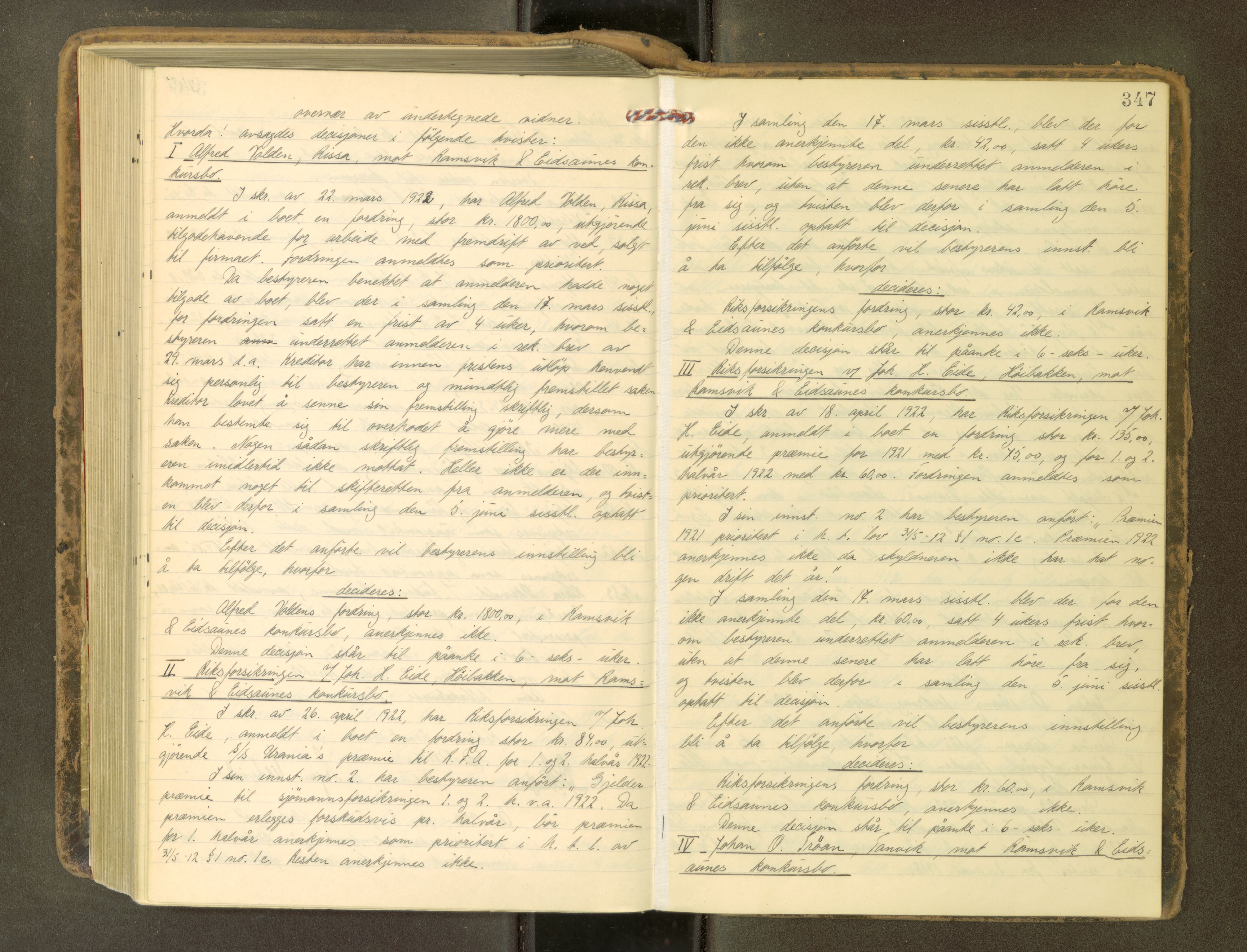 Fosen sorenskriveri, AV/SAT-A-1107/1/3/3B/L0012: Skiftebehandlingsprotokoll, 1917-1923, p. 347