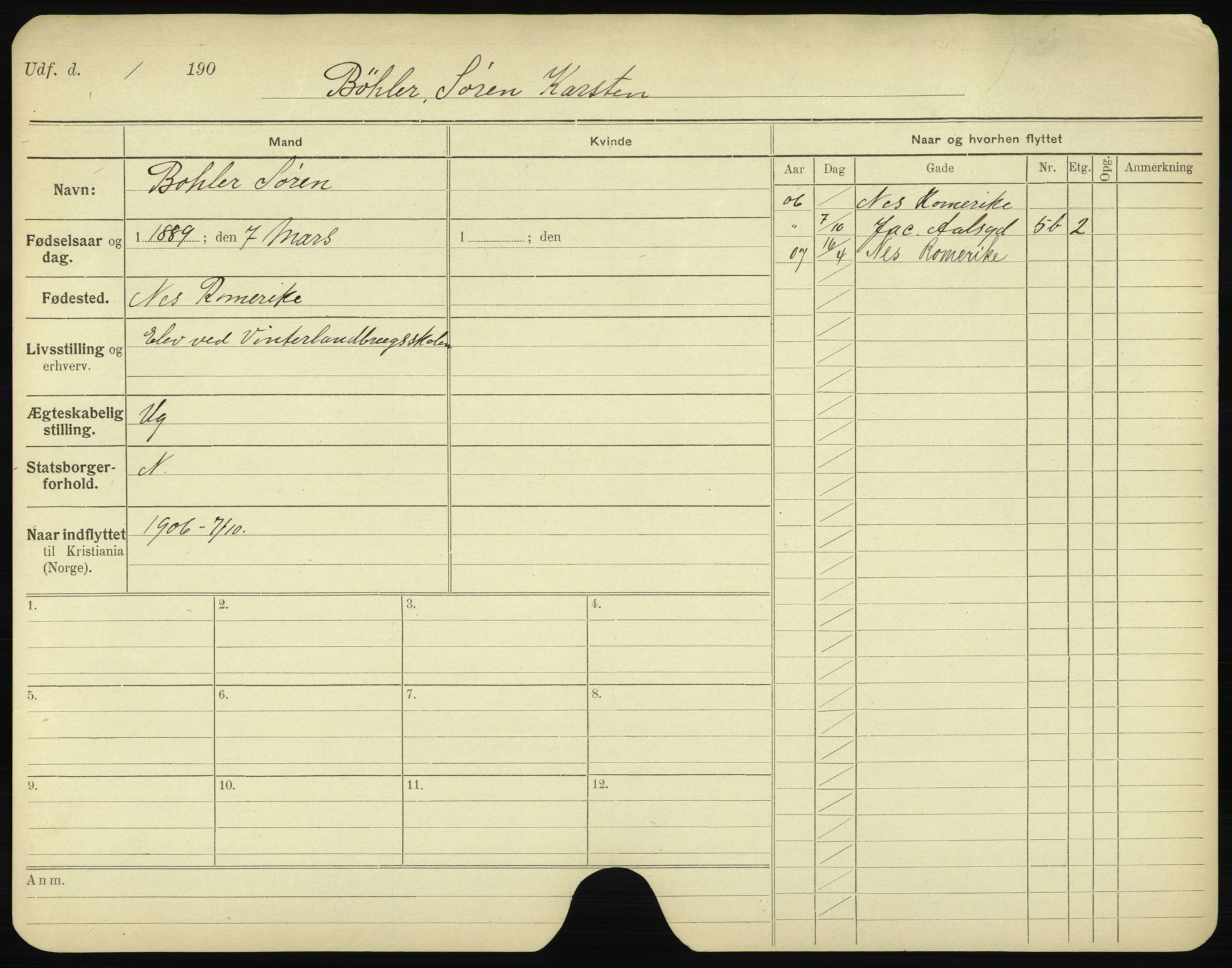 Oslo folkeregister, Registerkort, AV/SAO-A-11715/F/Fa/Fac/L0002: Menn, 1906-1914, p. 453a