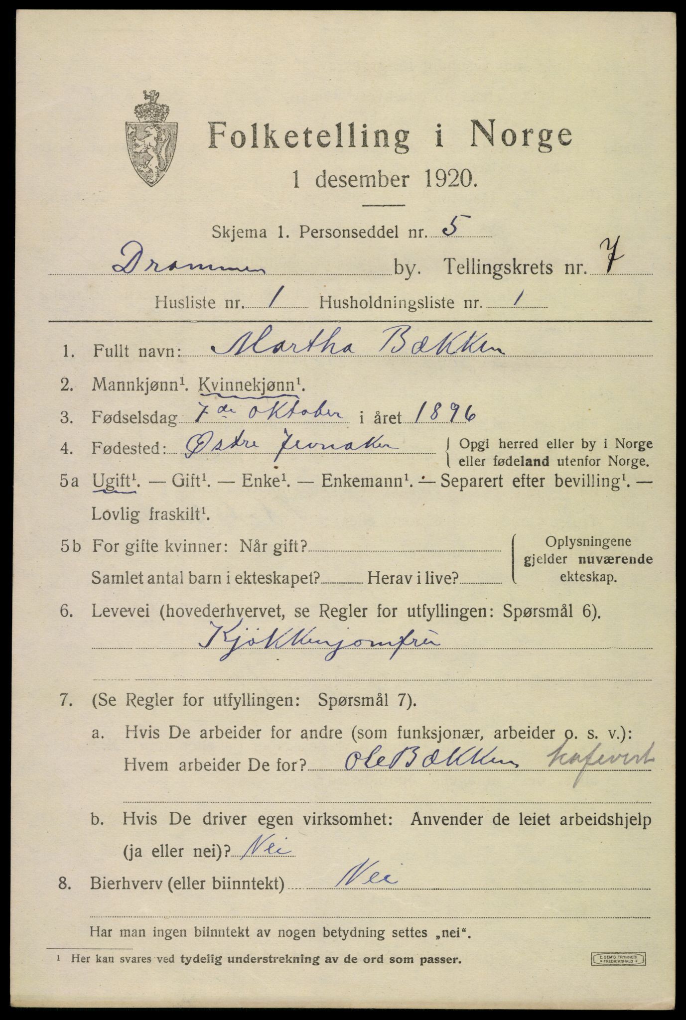 SAKO, 1920 census for Drammen, 1920, p. 46229