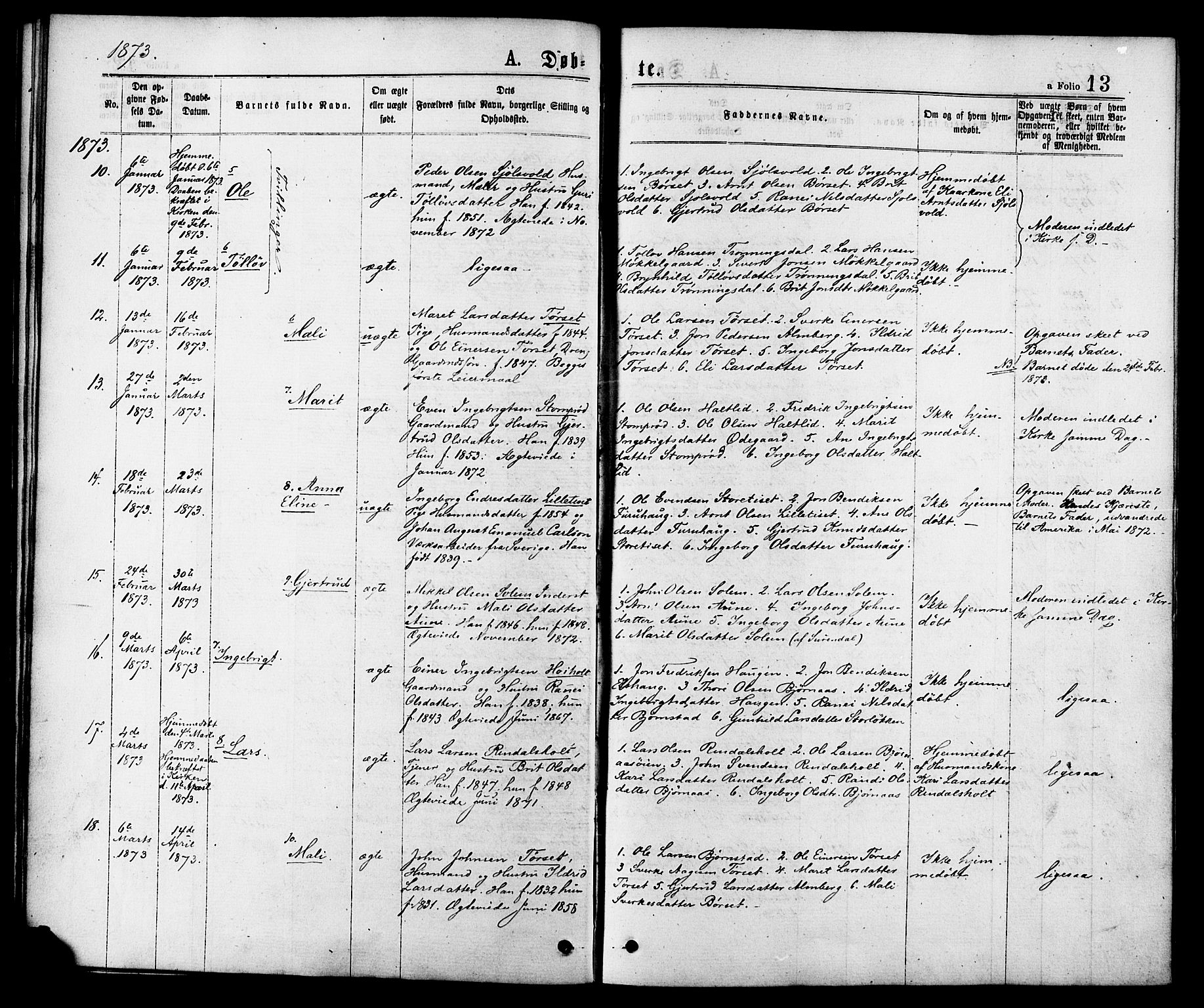 Ministerialprotokoller, klokkerbøker og fødselsregistre - Møre og Romsdal, AV/SAT-A-1454/598/L1068: Parish register (official) no. 598A02, 1872-1881, p. 13