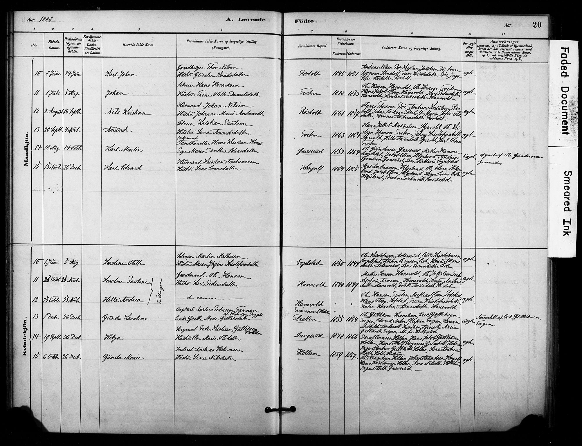 Lardal kirkebøker, AV/SAKO-A-350/F/Fd/L0001: Parish register (official) no. IV 1, 1881-1907, p. 20