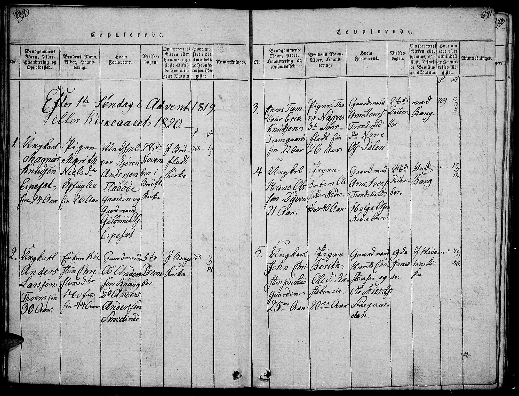 Sør-Aurdal prestekontor, SAH/PREST-128/H/Ha/Hab/L0001: Parish register (copy) no. 1, 1815-1826, p. 390-391