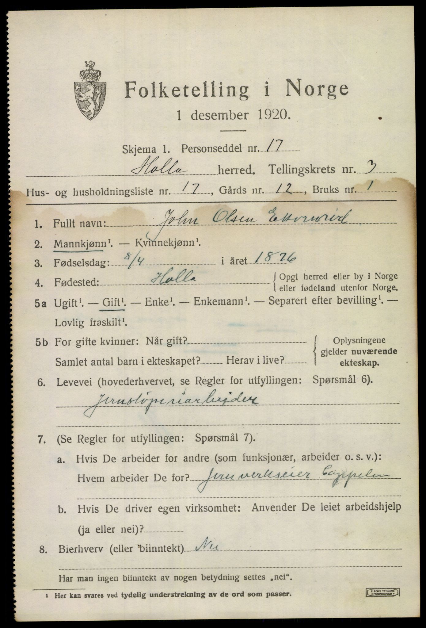 SAKO, 1920 census for Holla, 1920, p. 3053