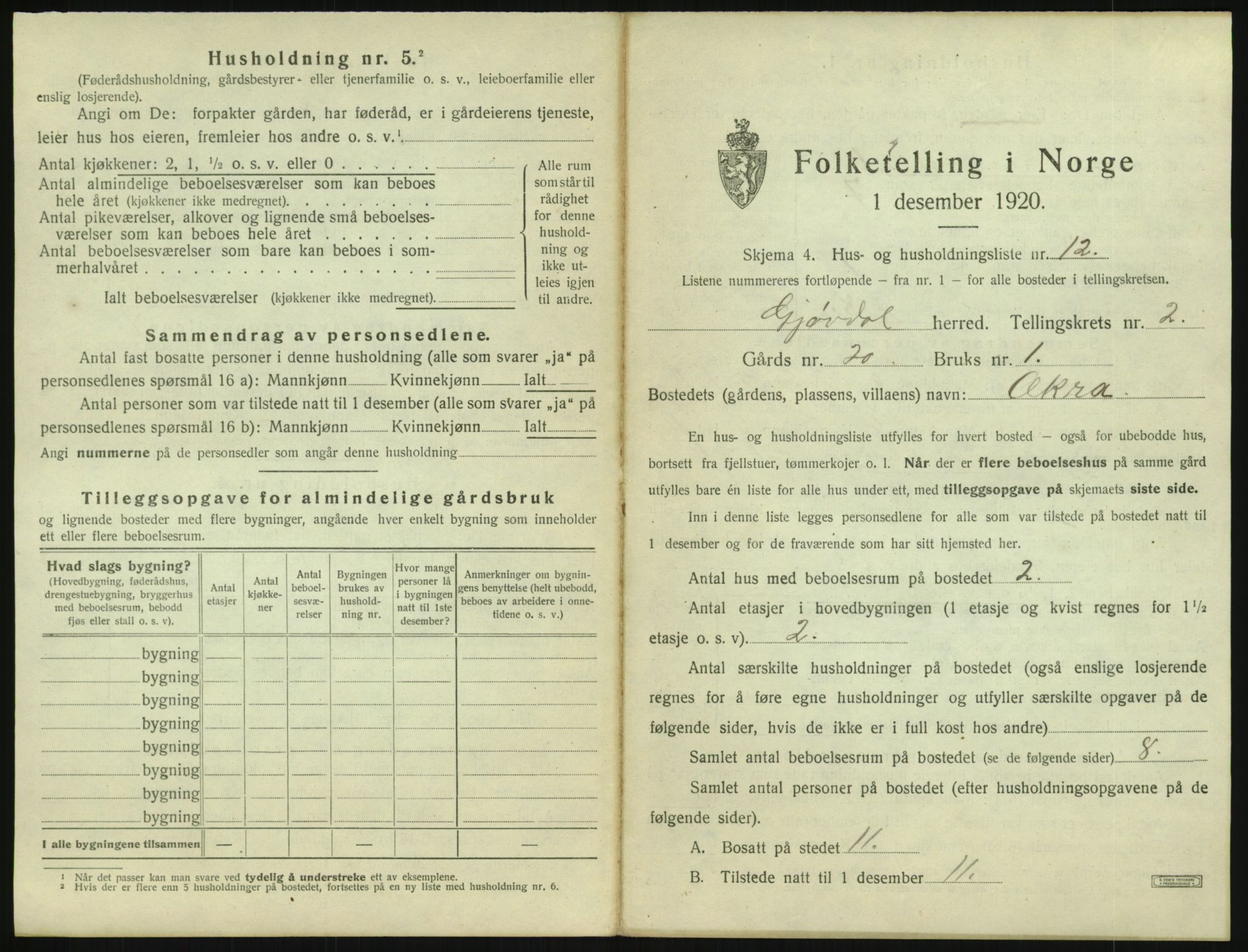 SAK, 1920 census for Gjøvdal, 1920, p. 146