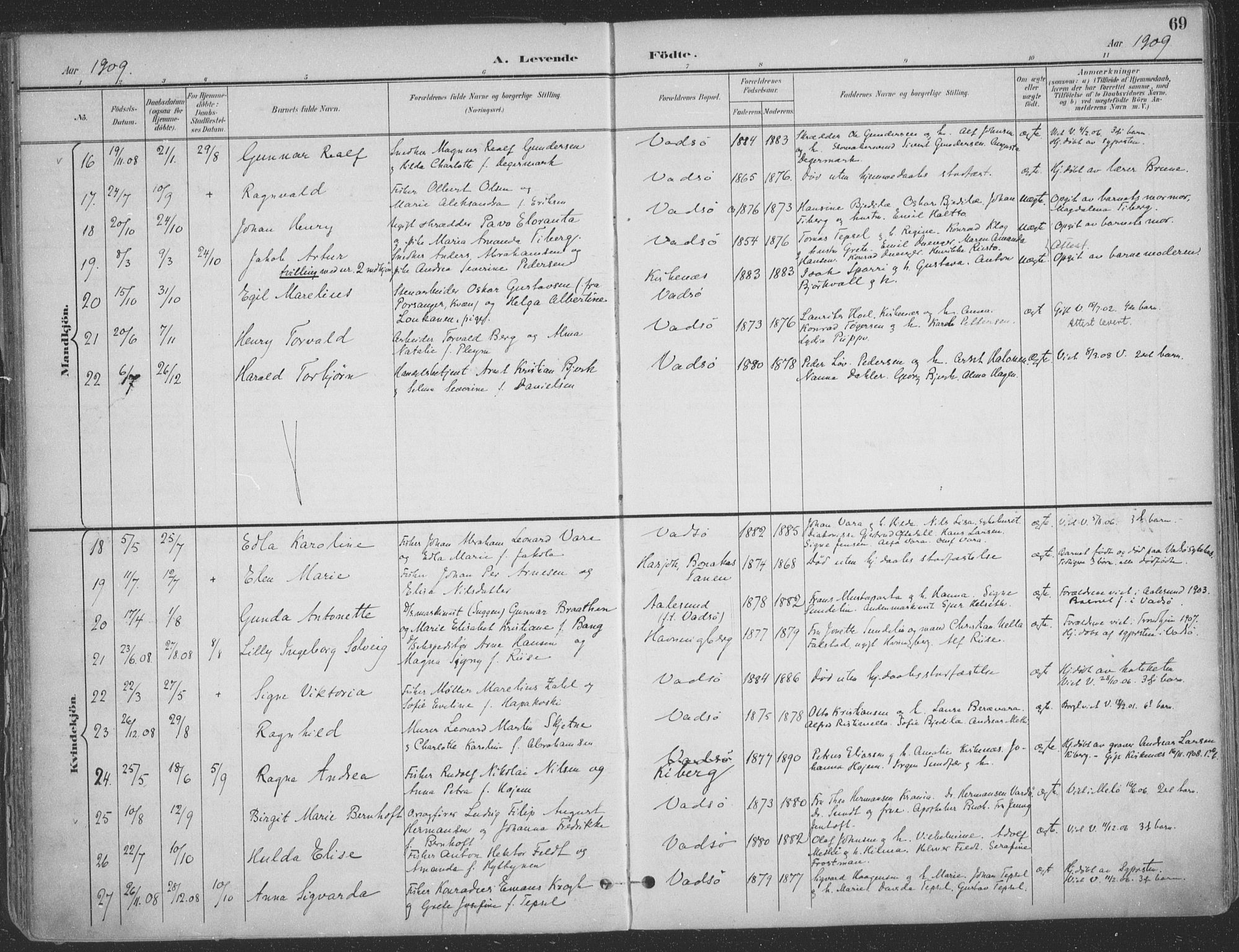 Vadsø sokneprestkontor, AV/SATØ-S-1325/H/Ha/L0007kirke: Parish register (official) no. 7, 1896-1916, p. 69