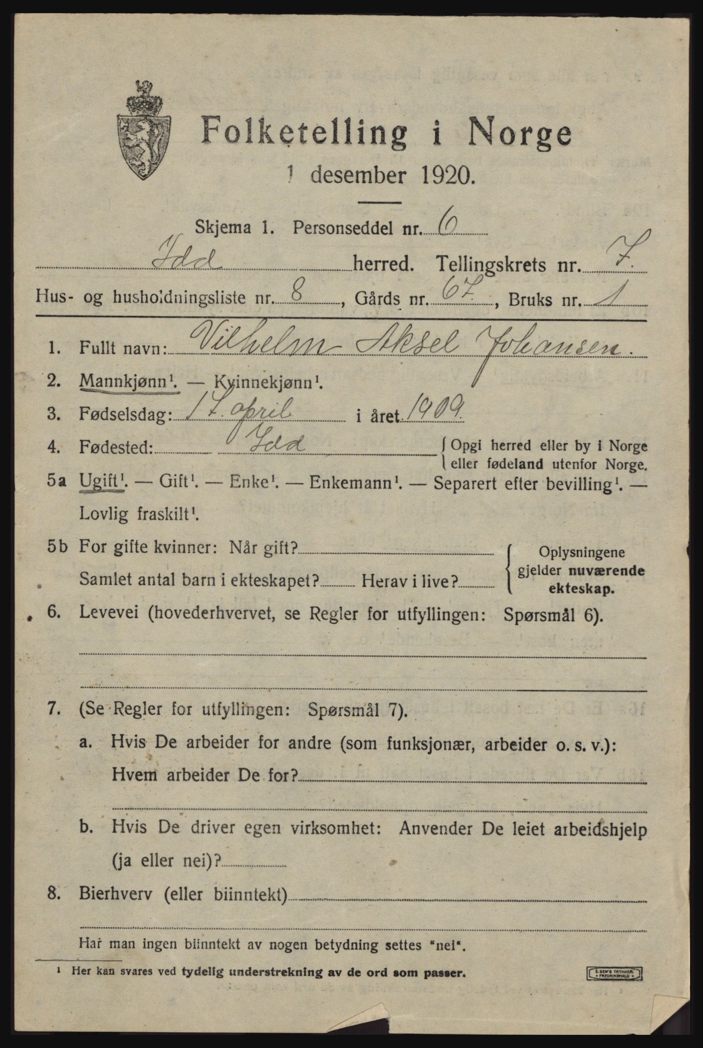 SAO, 1920 census for Idd, 1920, p. 8723