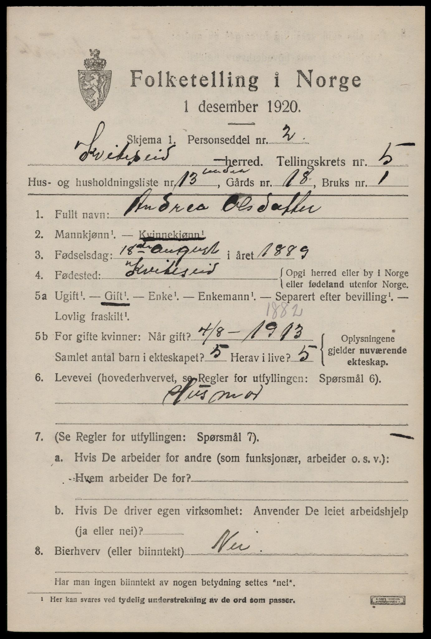 SAKO, 1920 census for Kviteseid, 1920, p. 2969