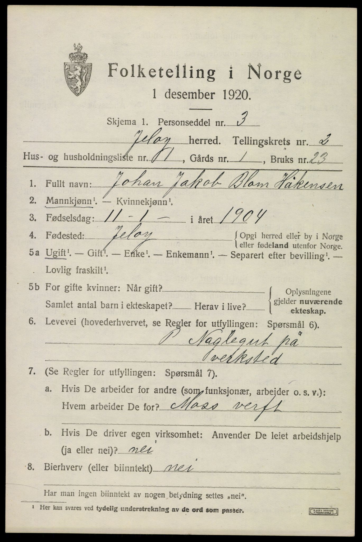 SAO, 1920 census for Moss land district, 1920, p. 1967