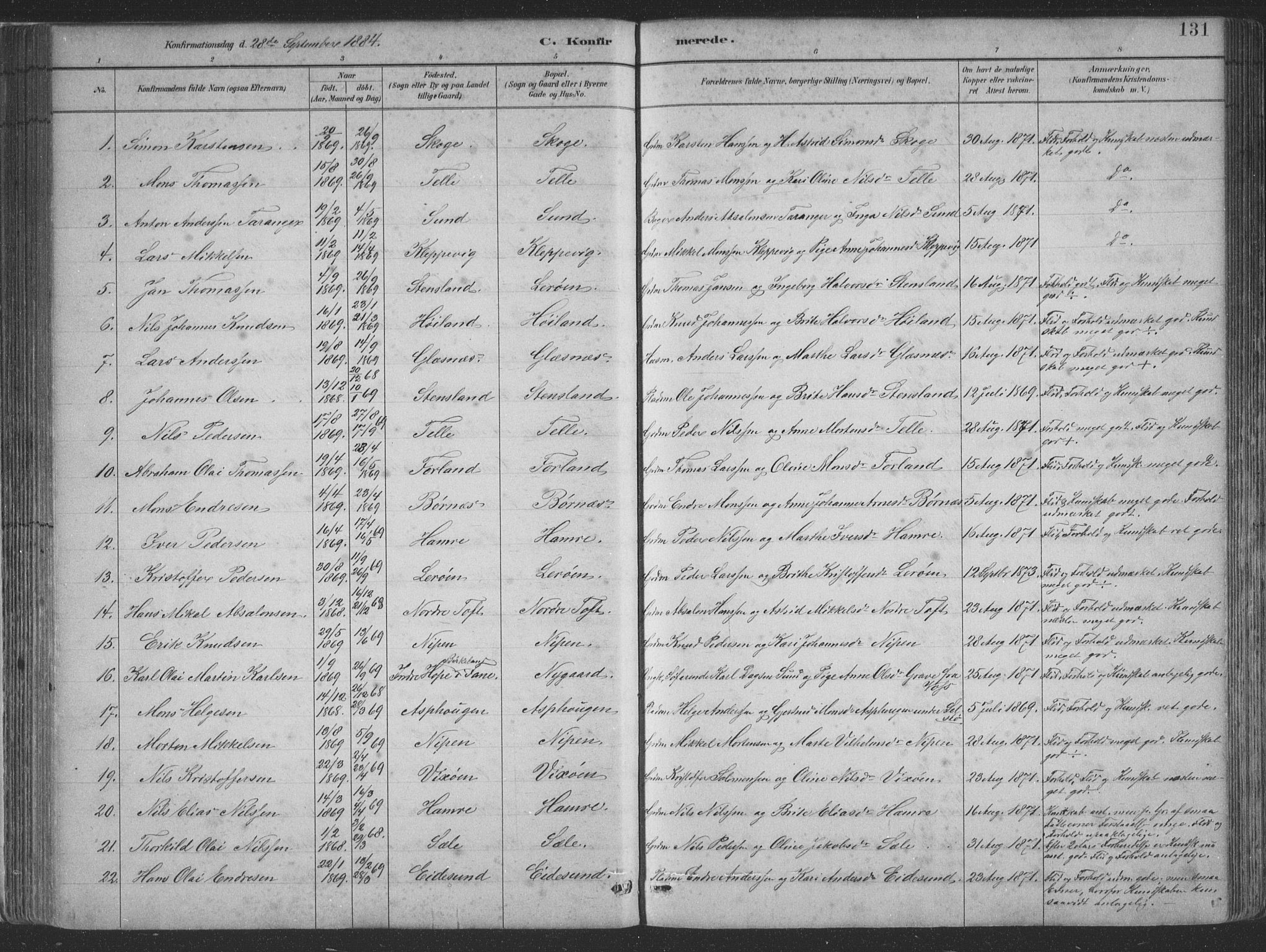 Sund sokneprestembete, AV/SAB-A-99930: Parish register (copy) no. B 3, 1882-1911, p. 131