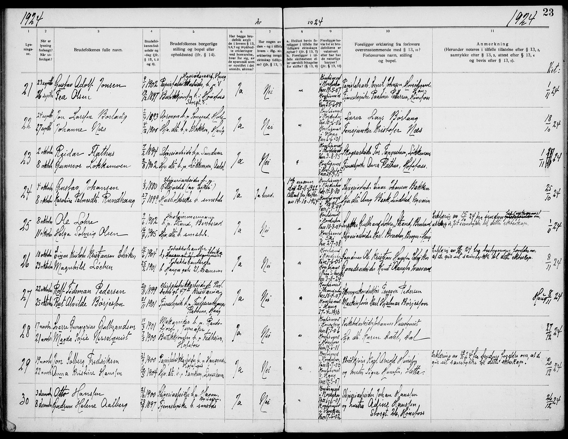 Norderhov kirkebøker, SAKO/A-237/H/Ha/L0004: Banns register no. 4, 1920-1938, p. 23