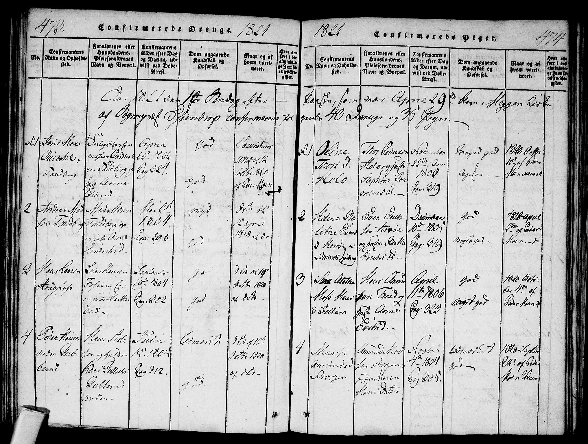 Modum kirkebøker, AV/SAKO-A-234/F/Fa/L0004: Parish register (official) no. 4, 1818-1824, p. 473-474