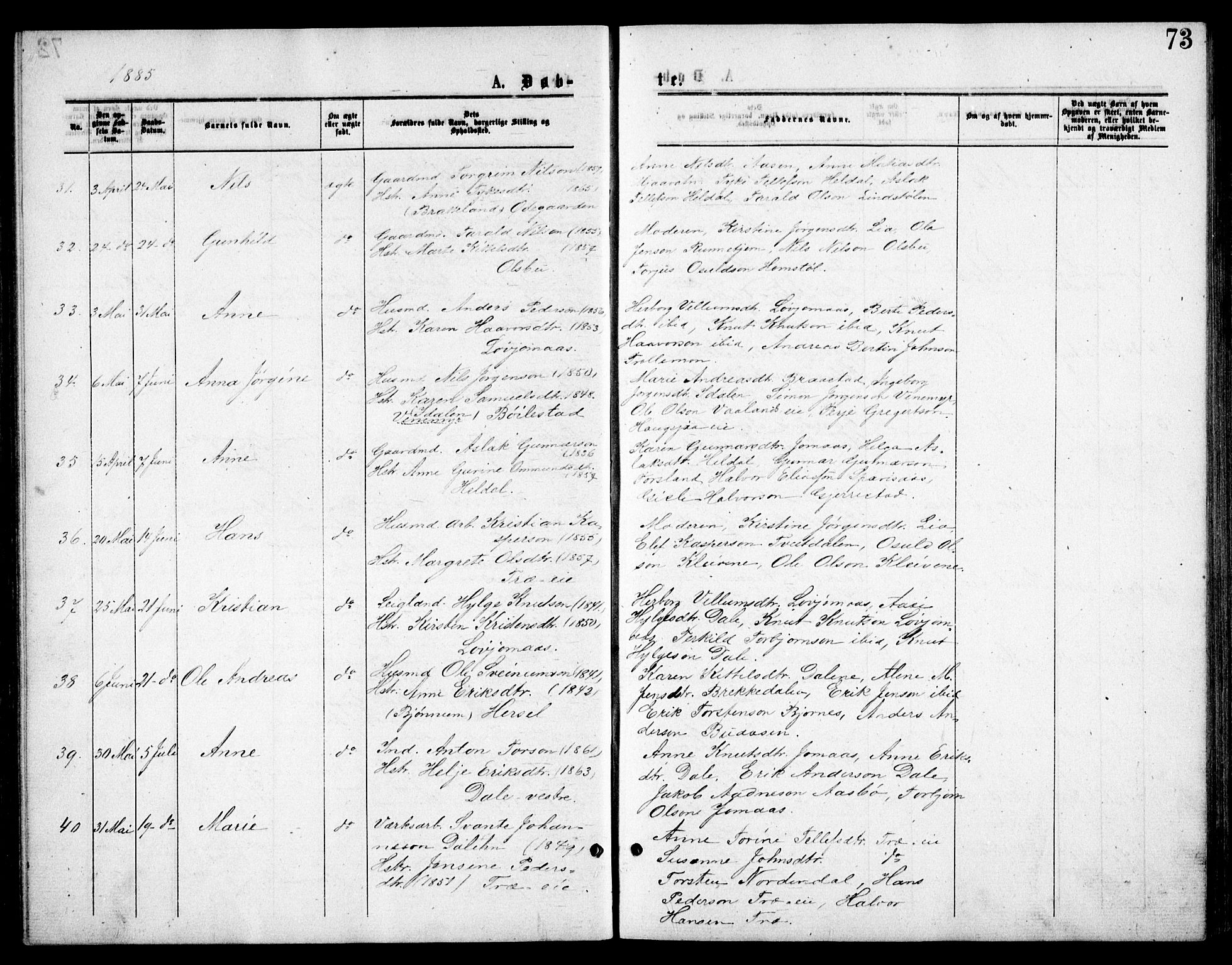 Froland sokneprestkontor, AV/SAK-1111-0013/F/Fb/L0009: Parish register (copy) no. B 9, 1875-1893, p. 73