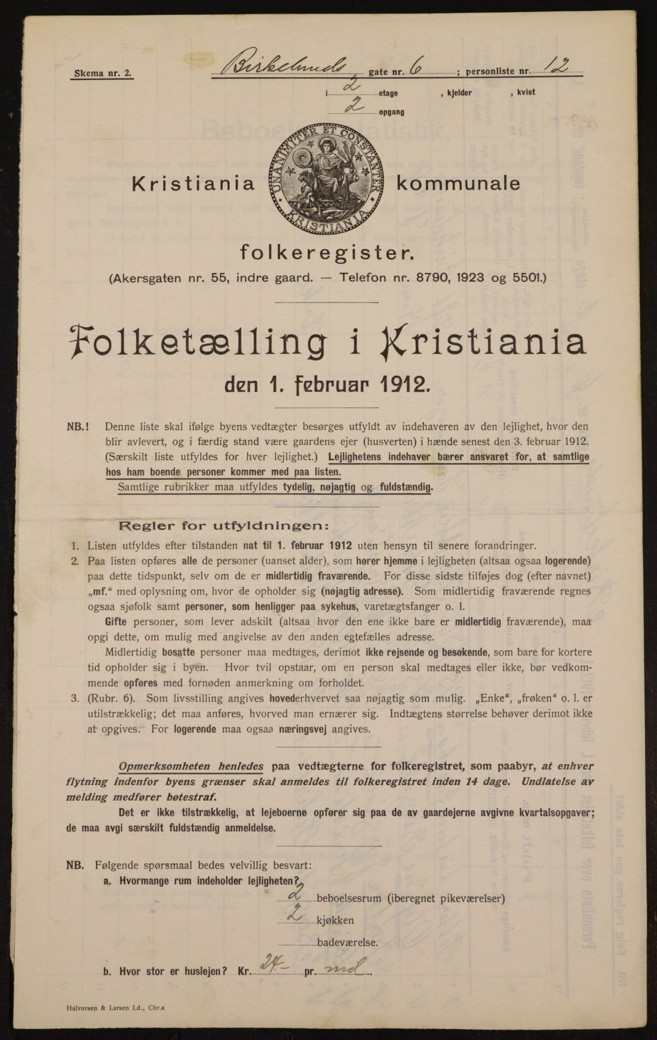 OBA, Municipal Census 1912 for Kristiania, 1912, p. 5187