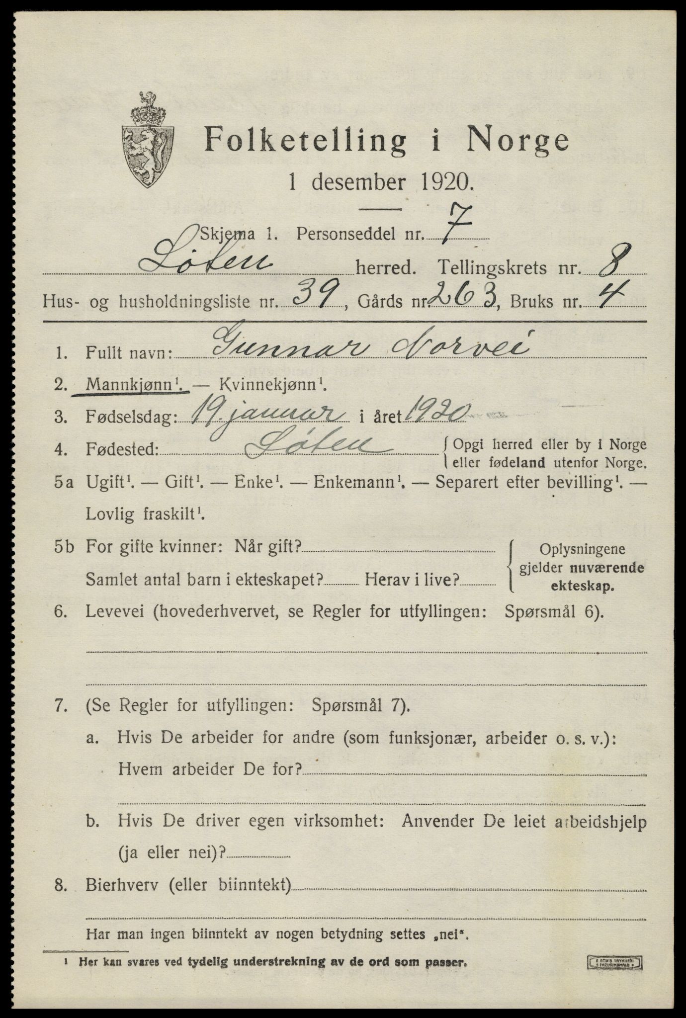 SAH, 1920 census for Løten, 1920, p. 14721