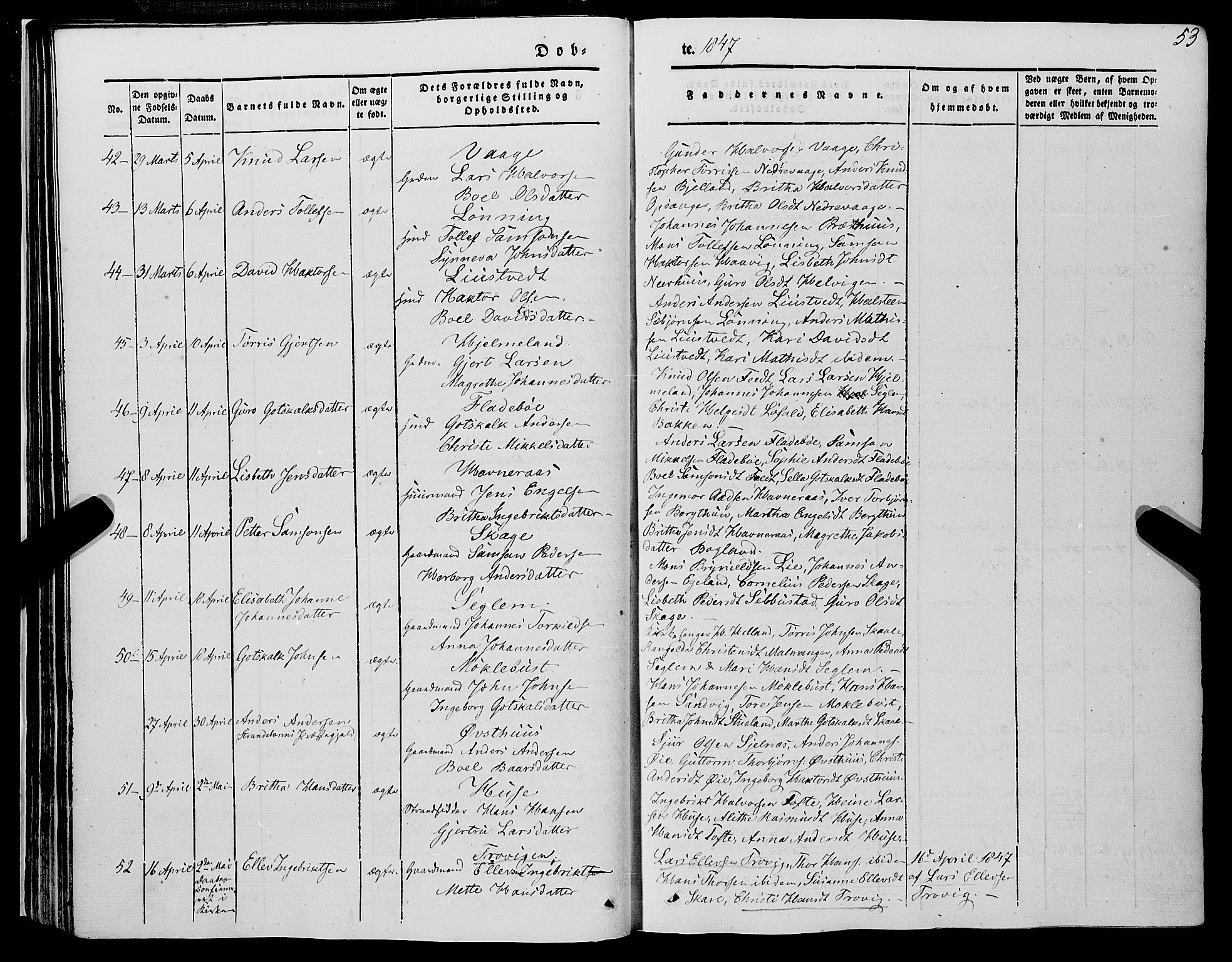 Kvinnherad sokneprestembete, AV/SAB-A-76401/H/Haa: Parish register (official) no. A 7, 1843-1853, p. 53