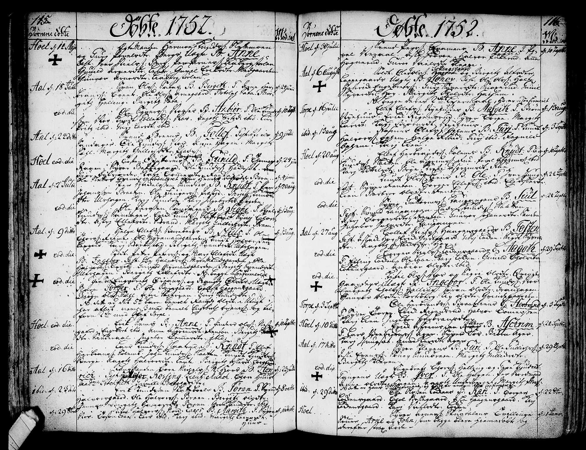 Ål kirkebøker, AV/SAKO-A-249/F/Fa/L0001: Parish register (official) no. I 1, 1744-1769, p. 115-116