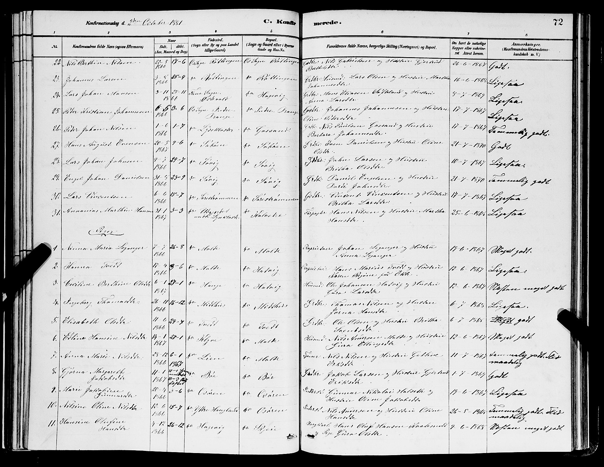 Os sokneprestembete, AV/SAB-A-99929: Parish register (copy) no. A 2, 1880-1896, p. 72