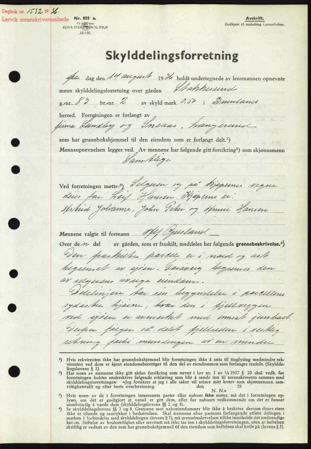 Larvik sorenskriveri, SAKO/A-83/G/Ga/Gab/L0067: Mortgage book no. A-1, 1936-1937, Diary no: : 1532/1936