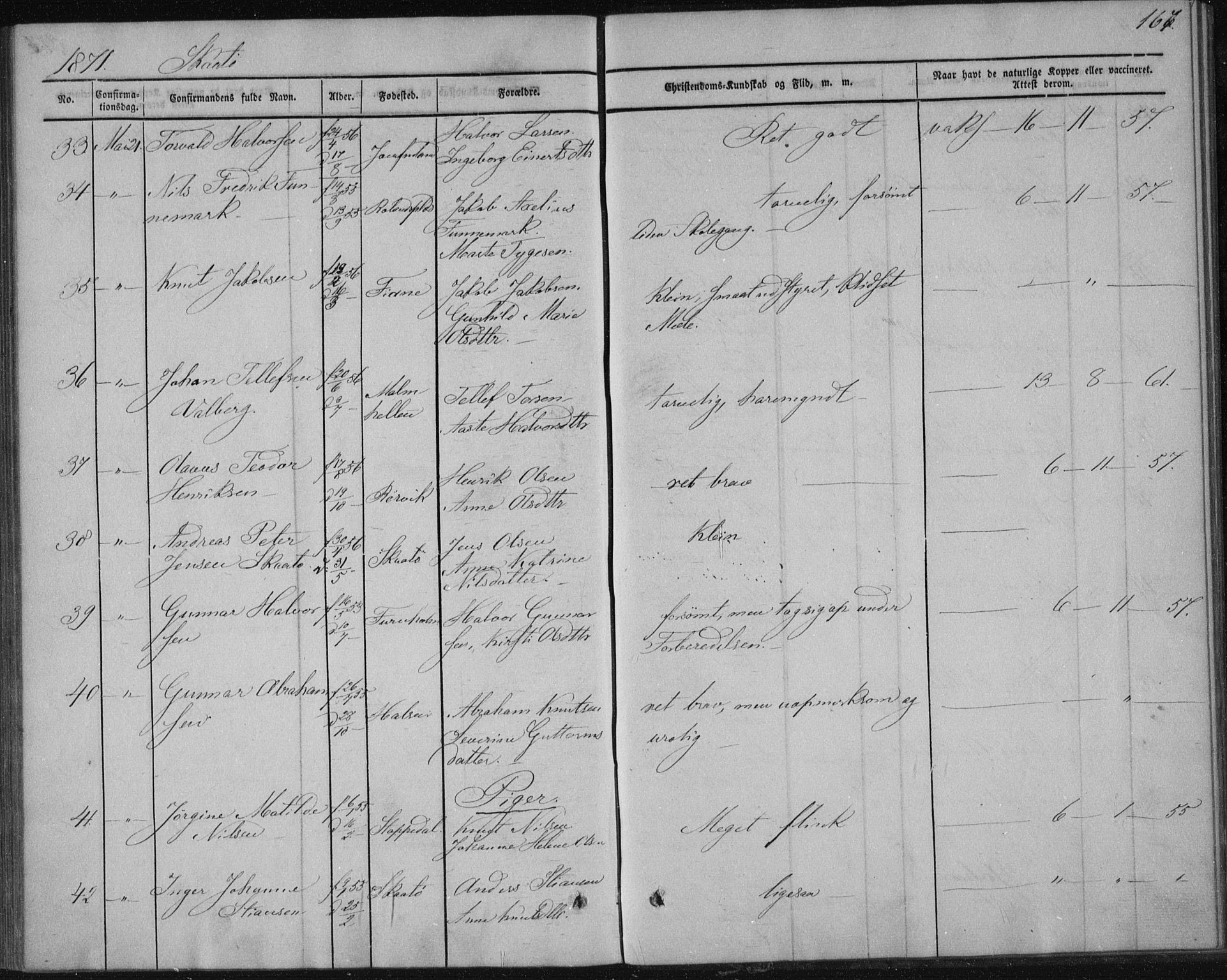 Sannidal kirkebøker, AV/SAKO-A-296/F/Fa/L0009: Parish register (official) no. 9, 1855-1873, p. 167