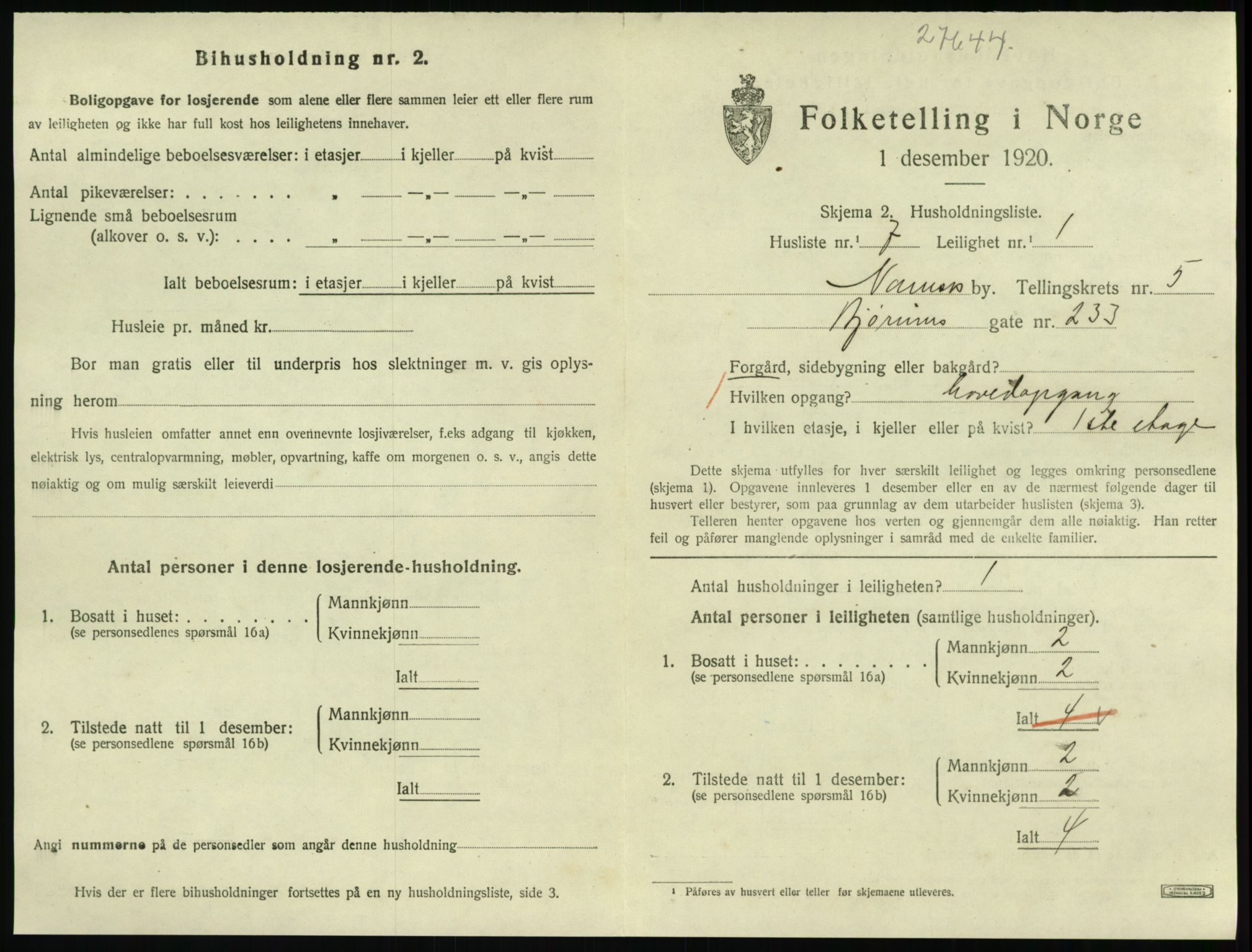 SAT, 1920 census for Namsos, 1920, p. 1623