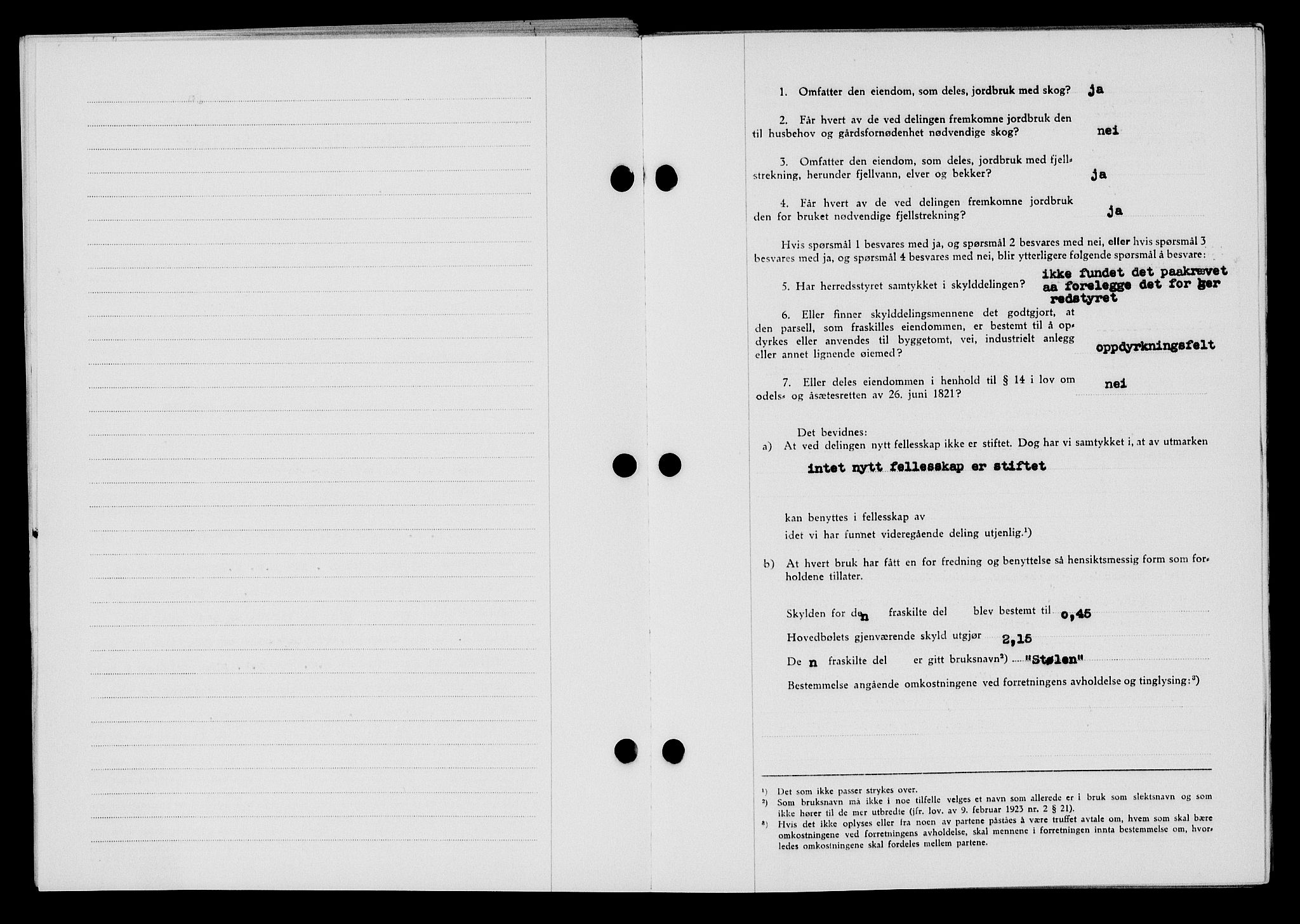 Flekkefjord sorenskriveri, SAK/1221-0001/G/Gb/Gba/L0060: Mortgage book no. A-8, 1945-1946, Diary no: : 532/1945